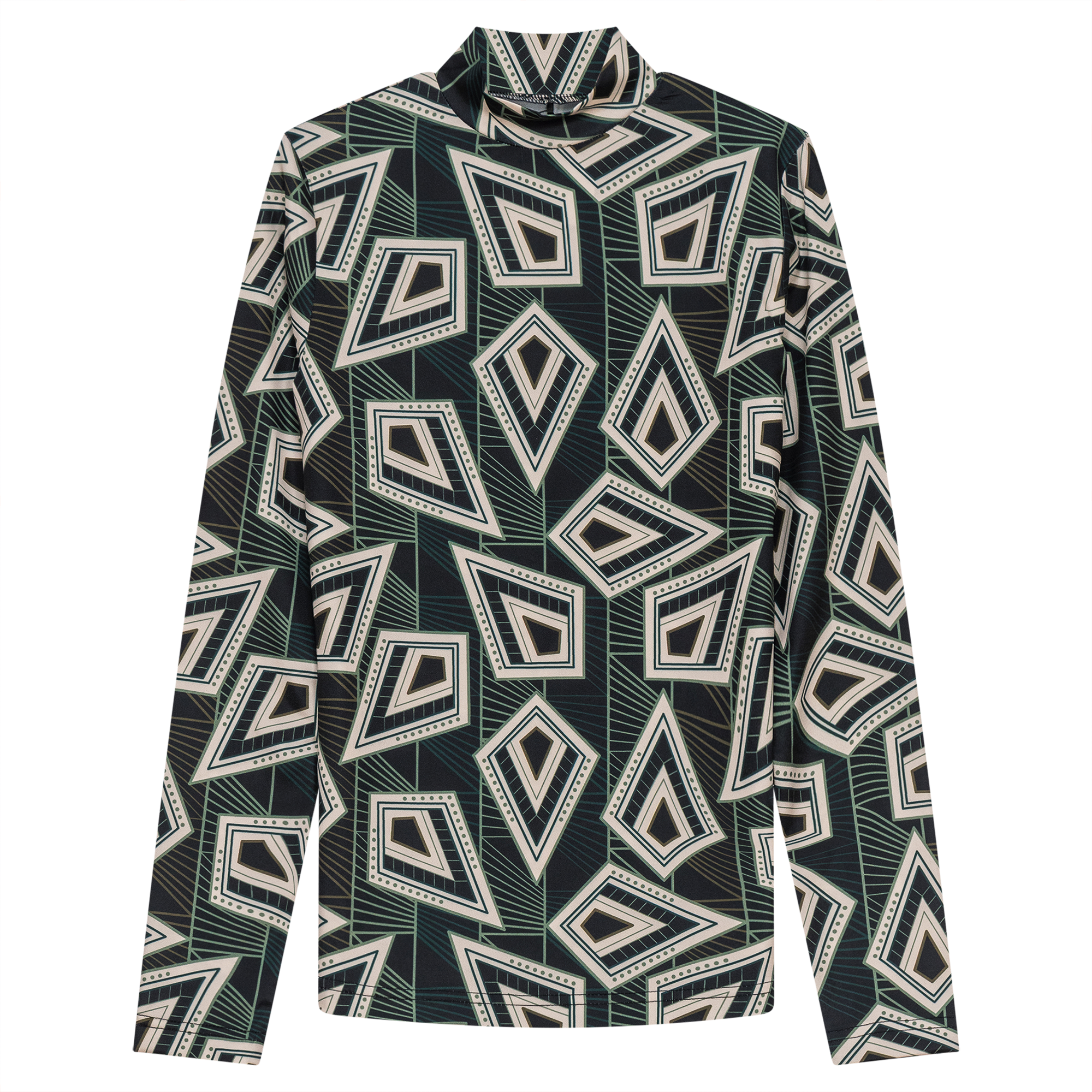 Printed Micro Mock Neck Tee in Black Olive by Riff