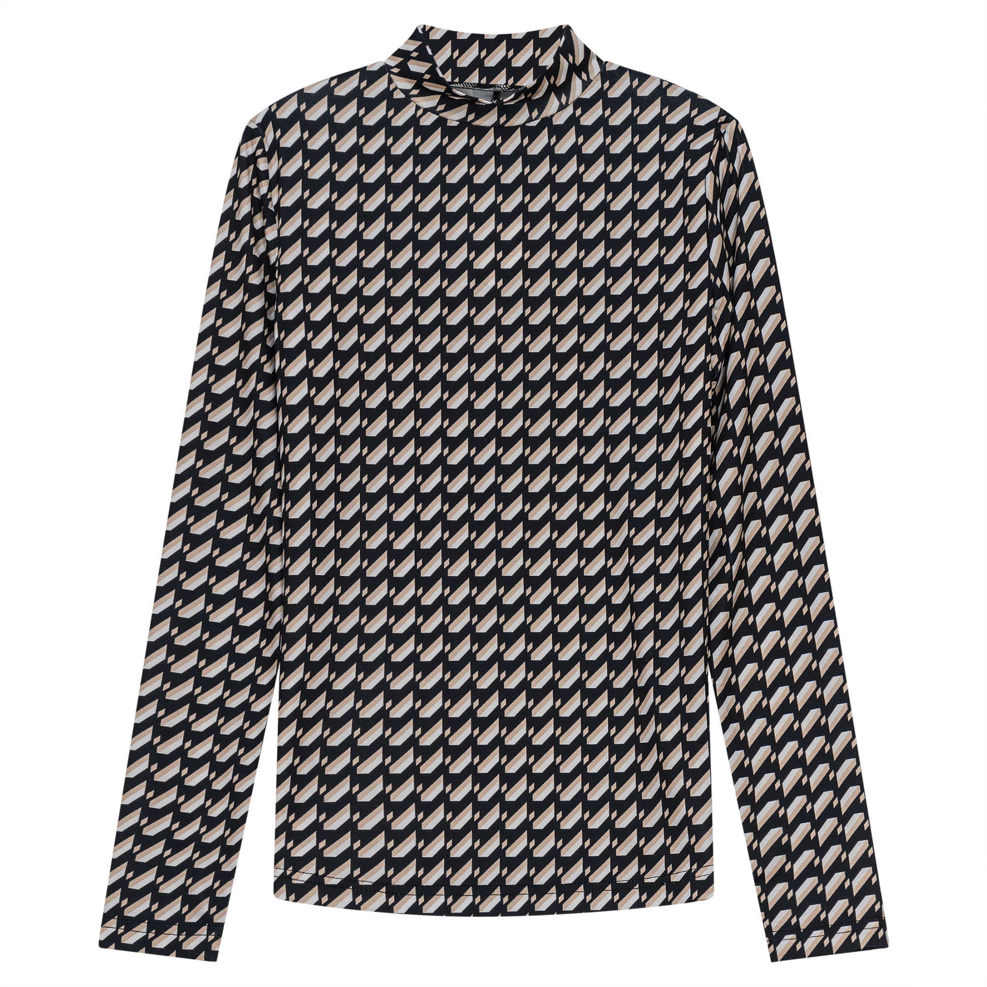 Printed Micro Mock Neck Tee in Black Stone by Riff