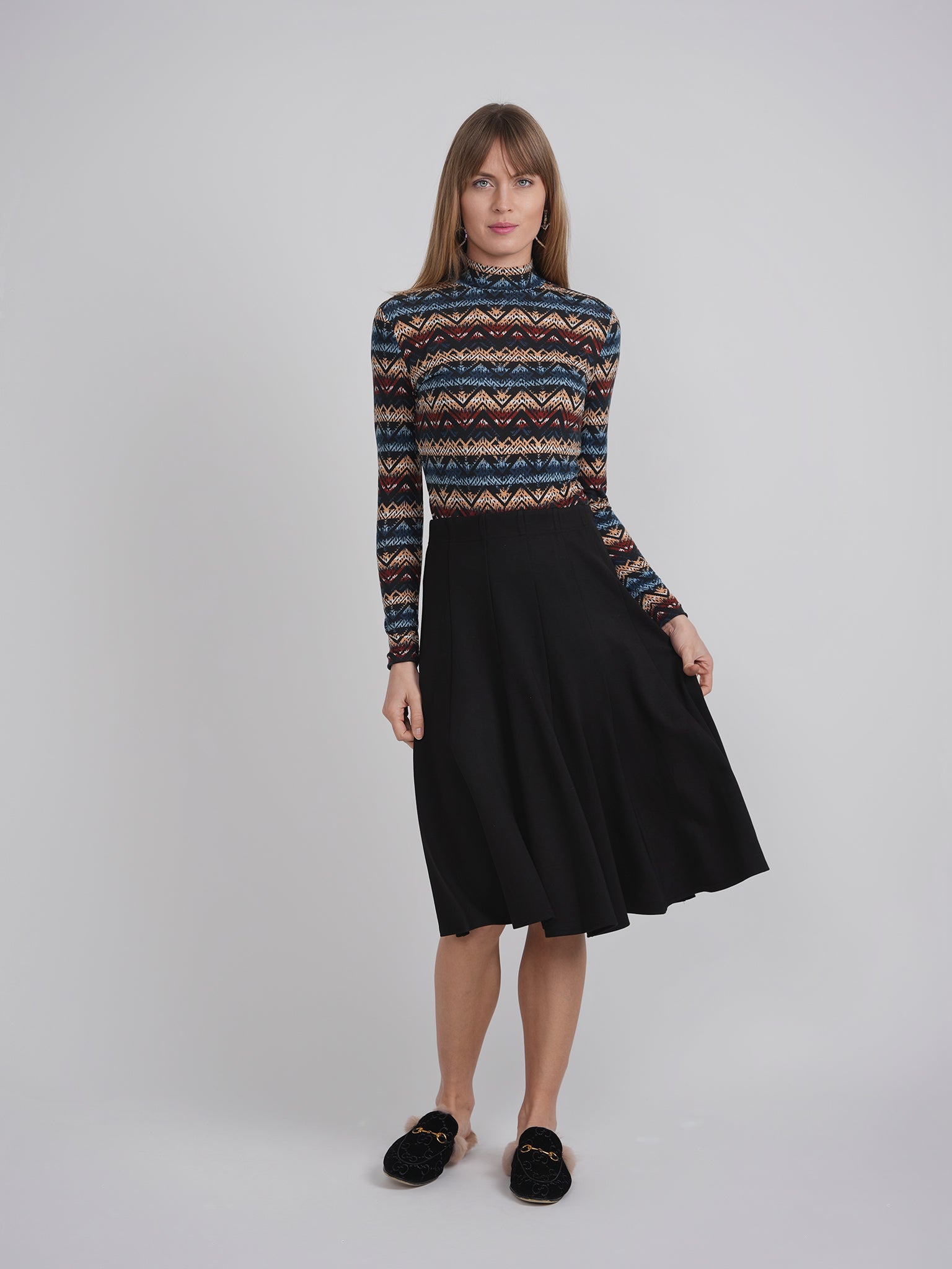 Printed Micro Mock Neck Tee in by Riff