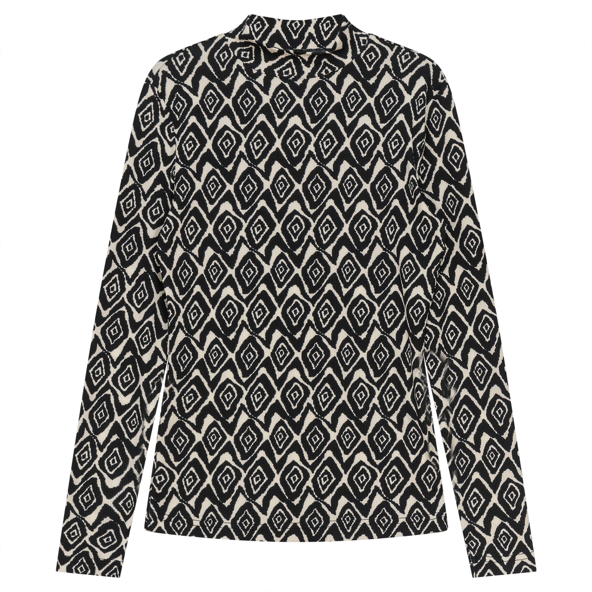 Printed Knit Mock Neck Tee in Black Diamond by Riff