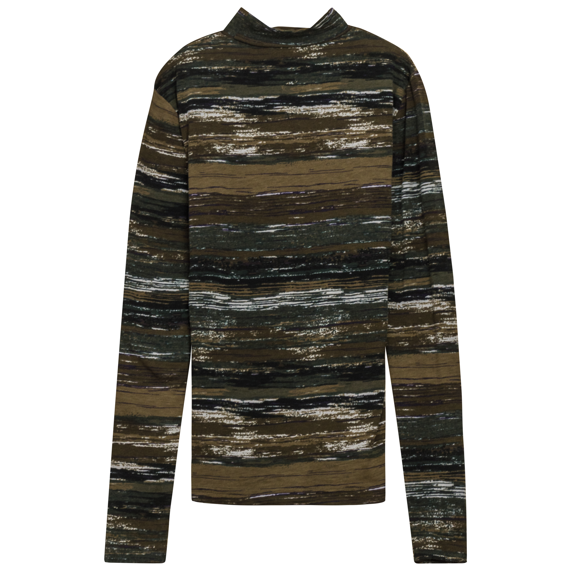 Printed Knit Mock Neck Tee in Black Olive by Riff