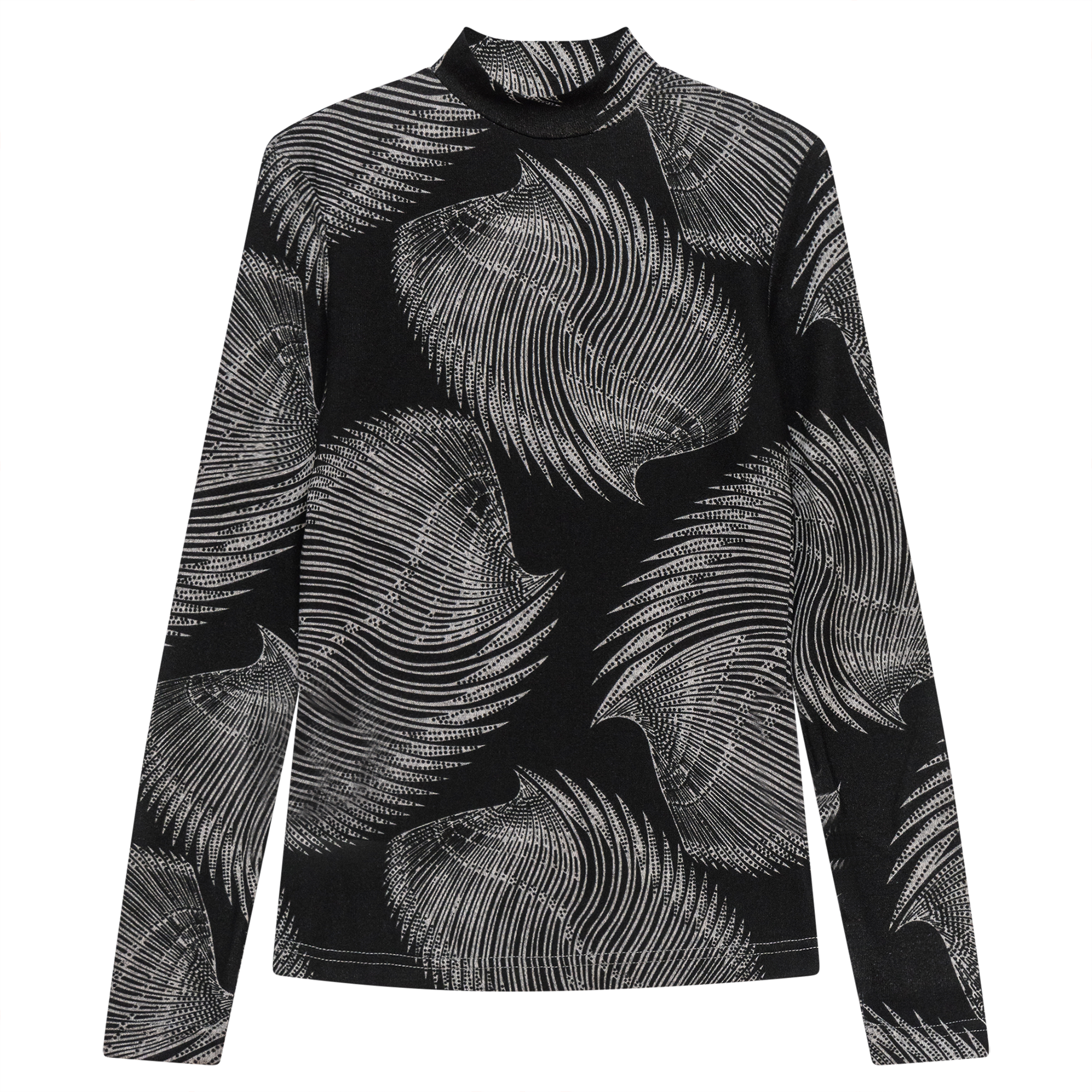 Printed Knit Mock Neck Tee in Black Wave by Riff