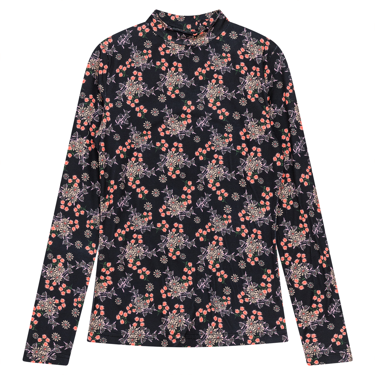 Printed Knit Mock Neck Tee in Black by Riff