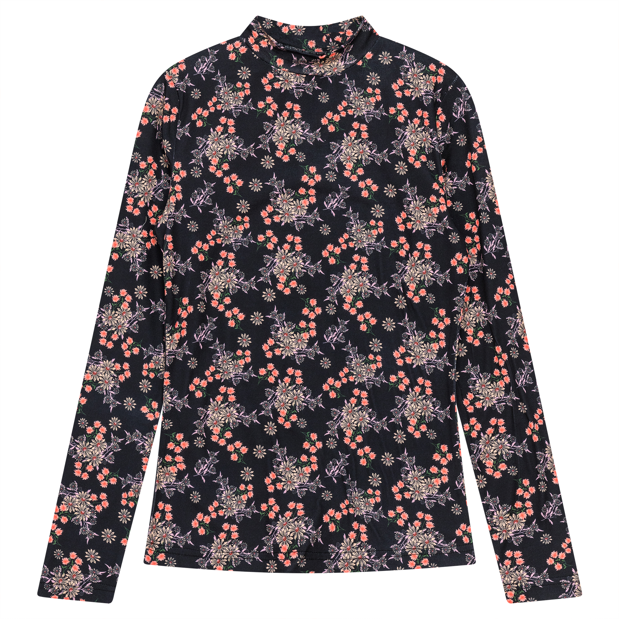 Printed Knit Mock Neck Tee in Black by Riff