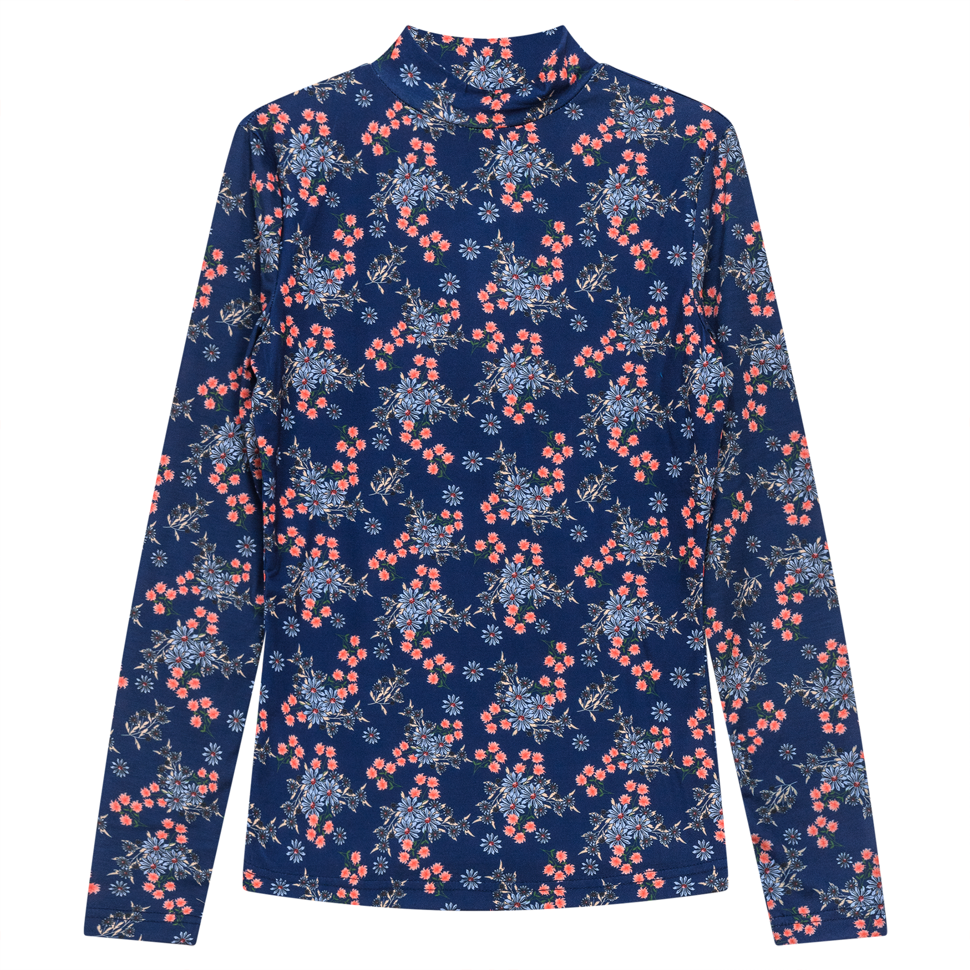 Printed Knit Mock Neck Tee in Dark Blue by Riff