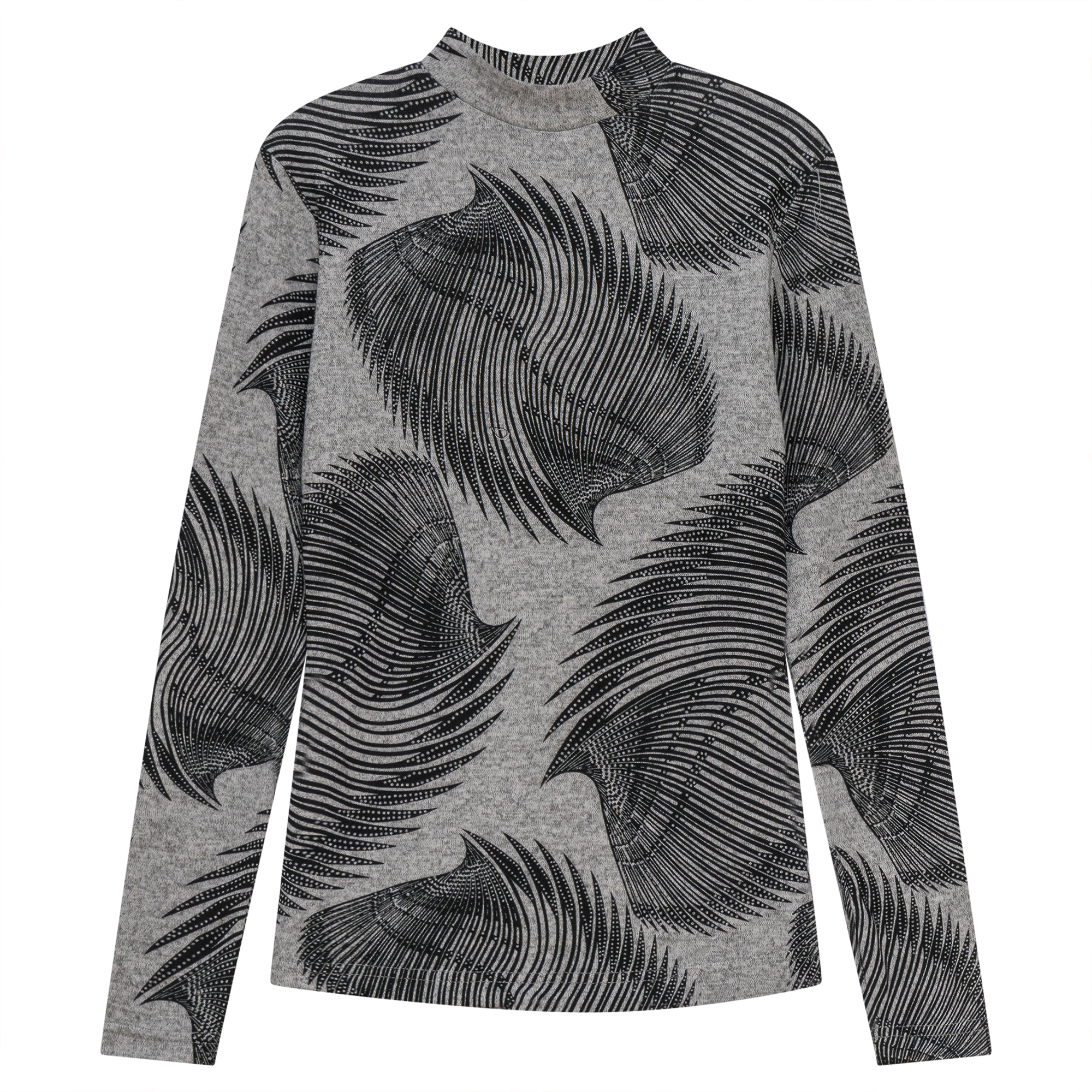 Printed Knit Mock Neck Tee in Grey Wave by Riff