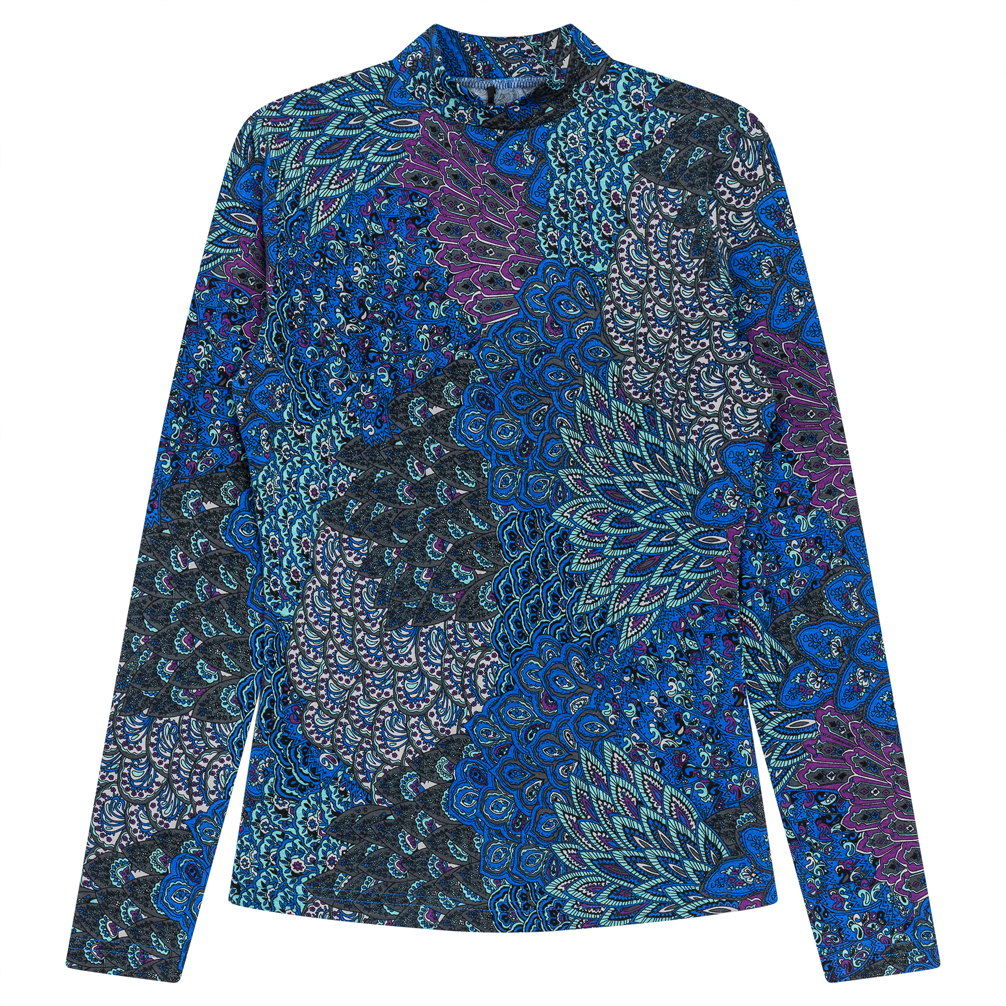 Printed Knit Mock Neck Tee in Sapphire by Riff