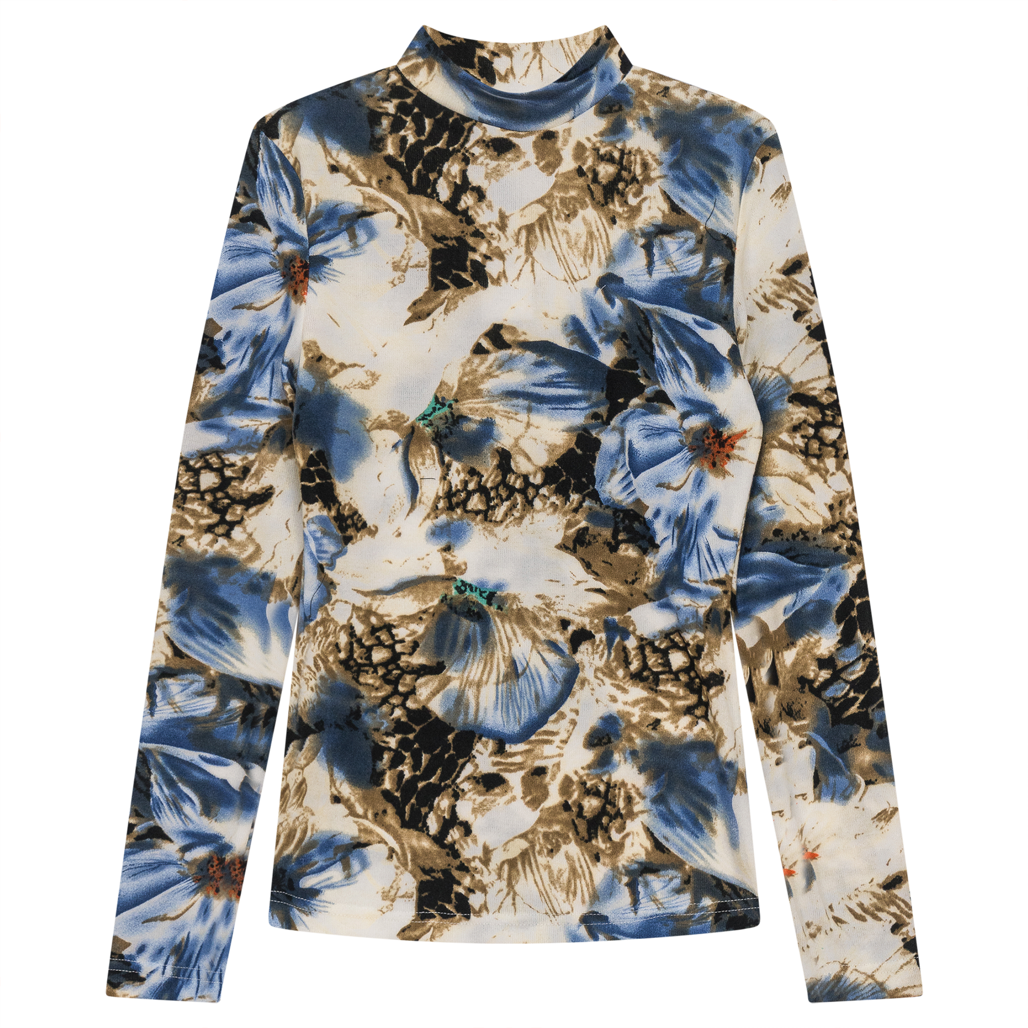 Printed Knit Mock Neck Tee in Stone Blue by Riff