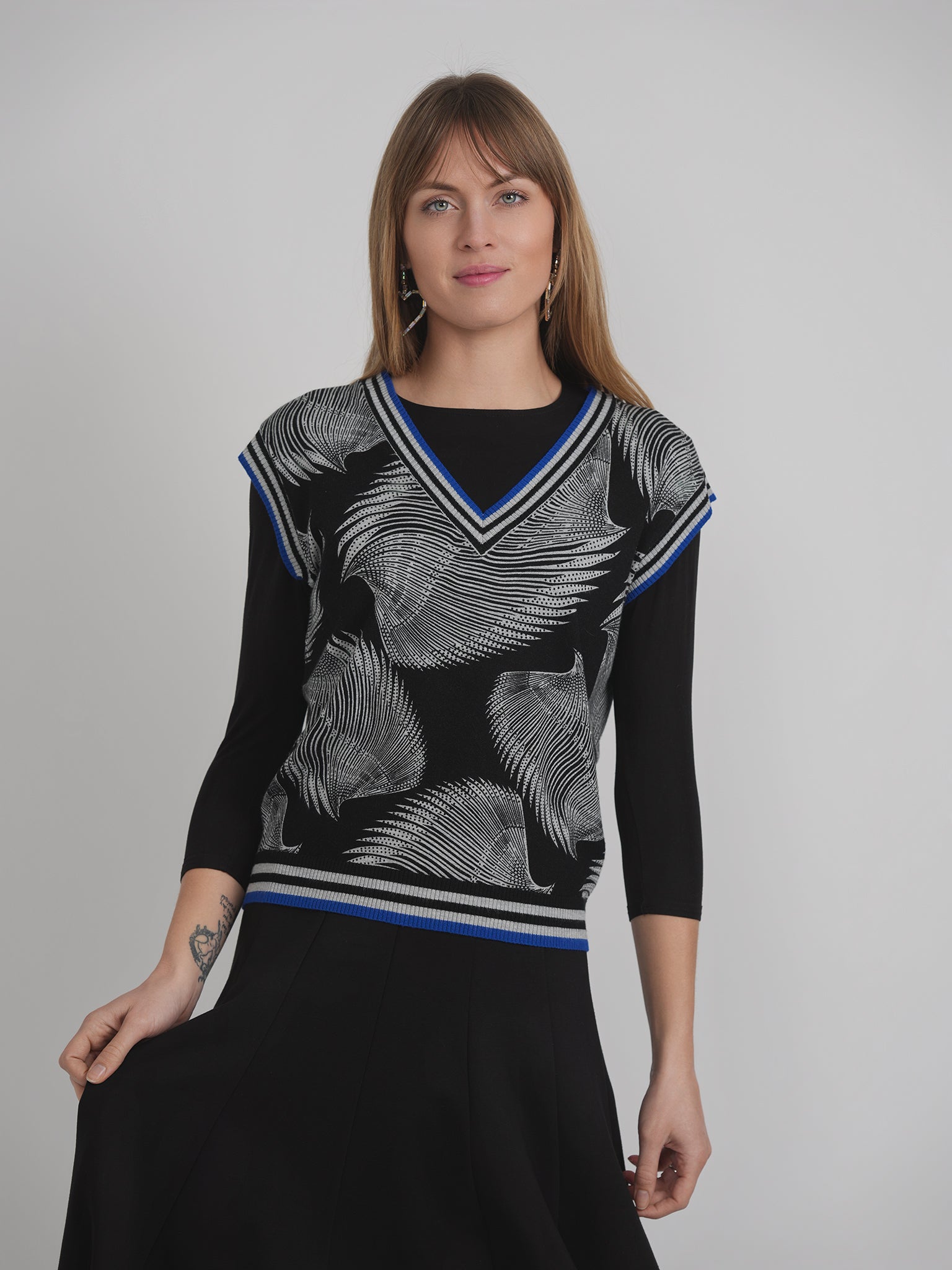 Printed Knit Sweater Vest in by Hashtag