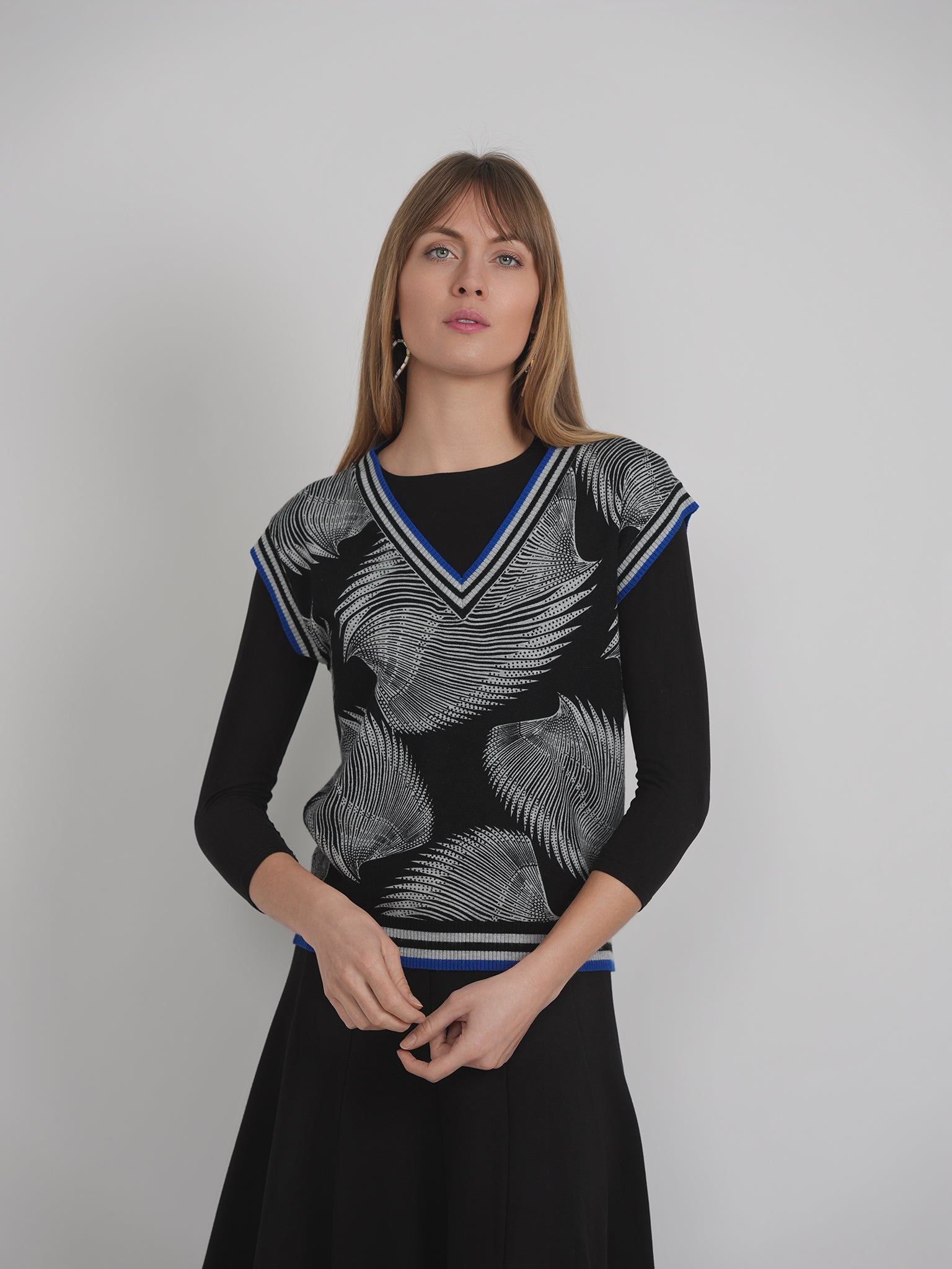 Printed Knit Sweater Vest in by Hashtag