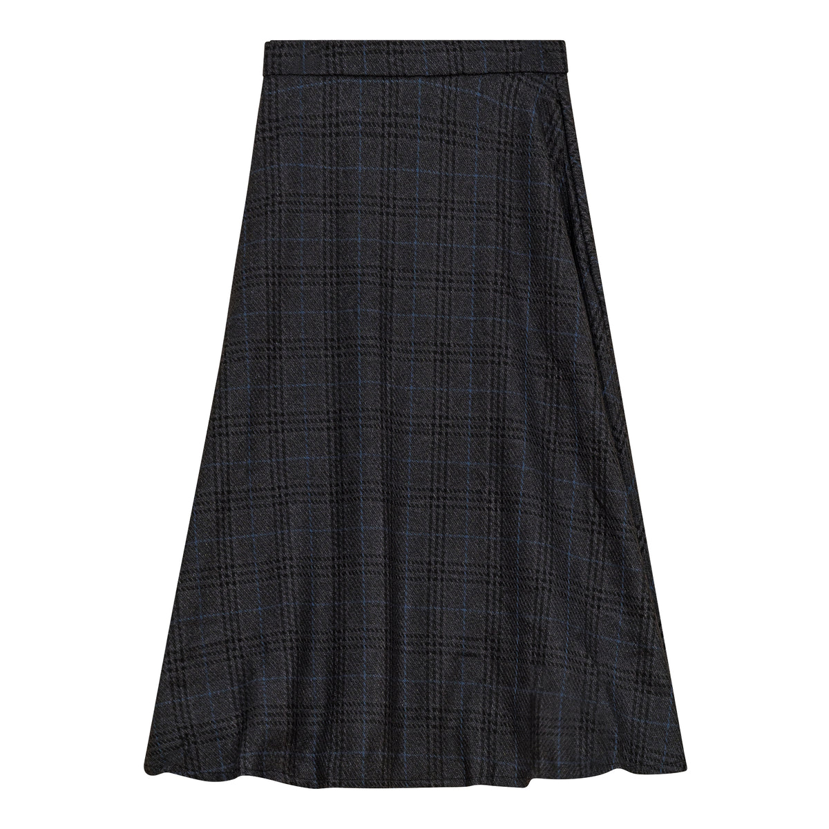 Waist A Line Midi Plaid Skirt in Charcoal Plaid by Coco