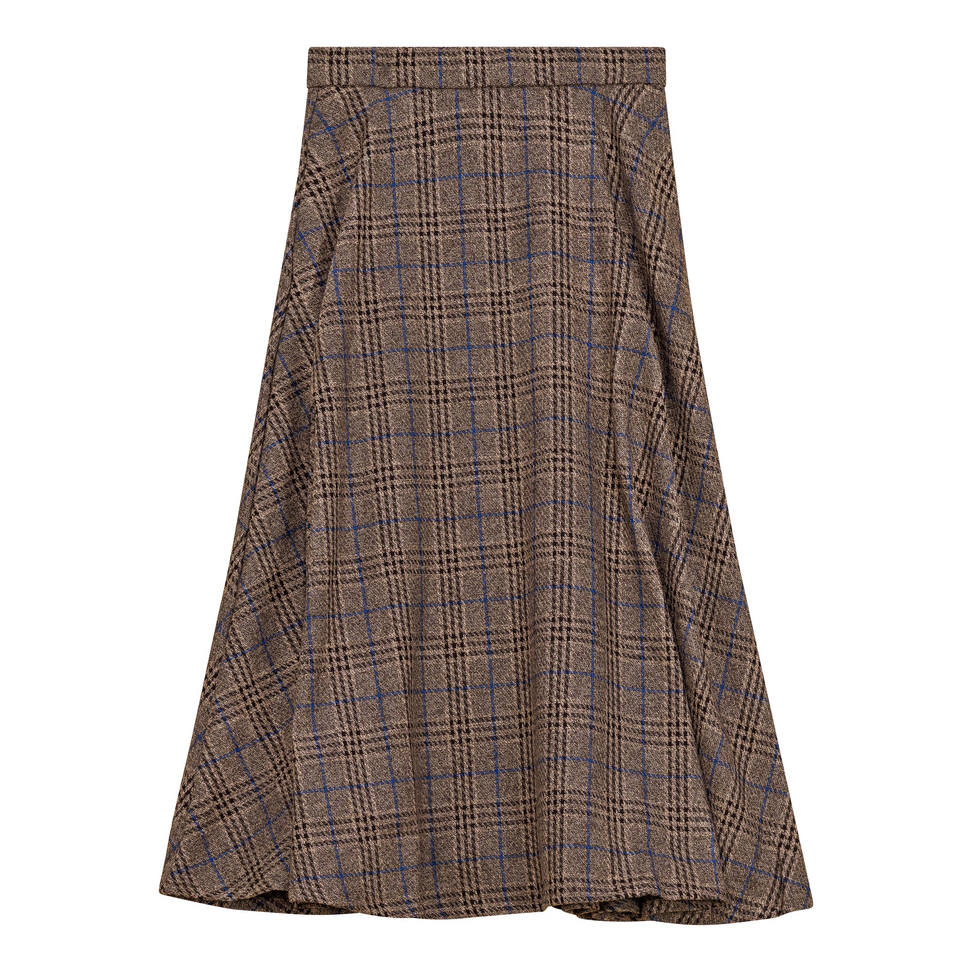 Waist A Line Midi Plaid Skirt in Mocha Plaid by Coco