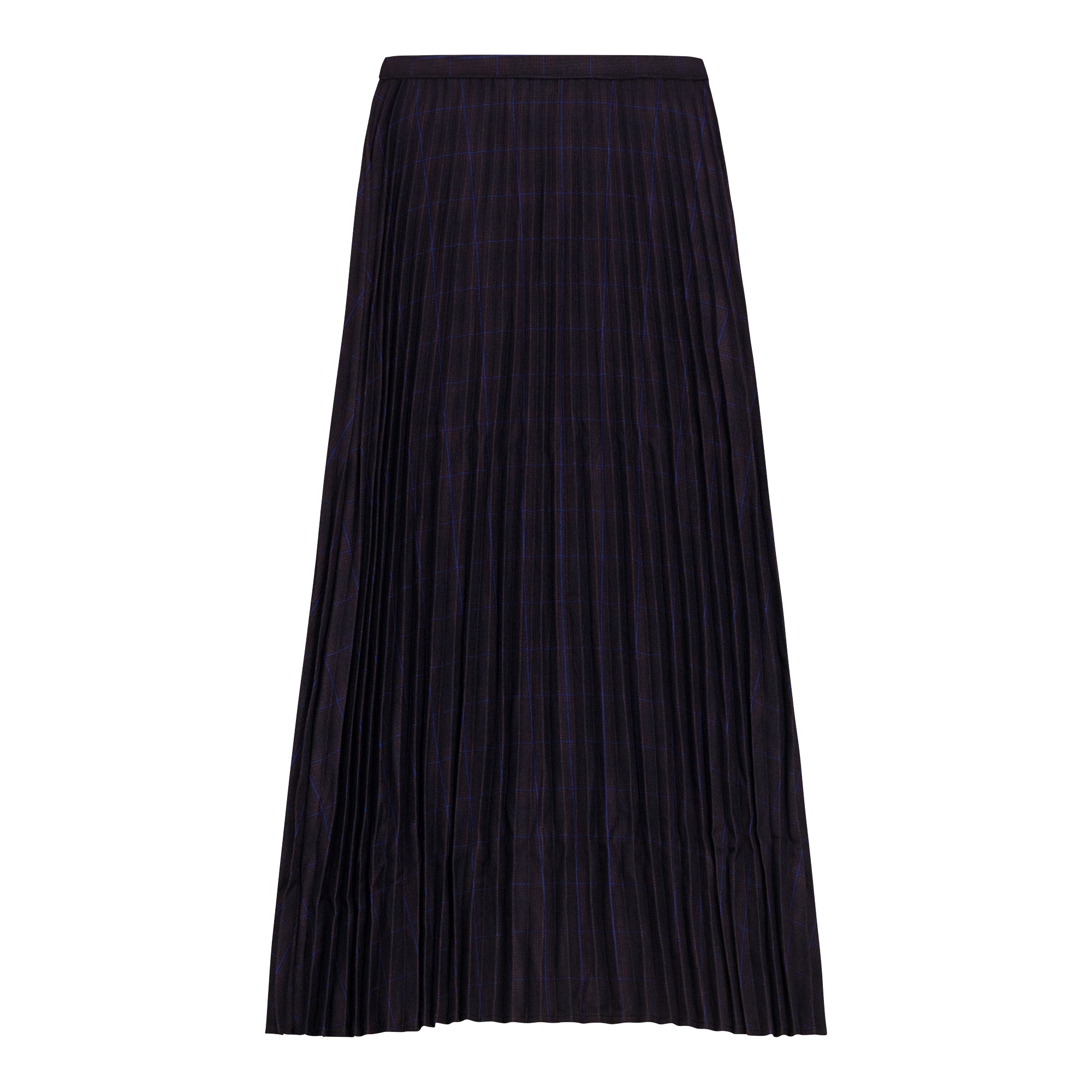 Plaid Accordion Pleated Midi Skirt in Wine by Vivid