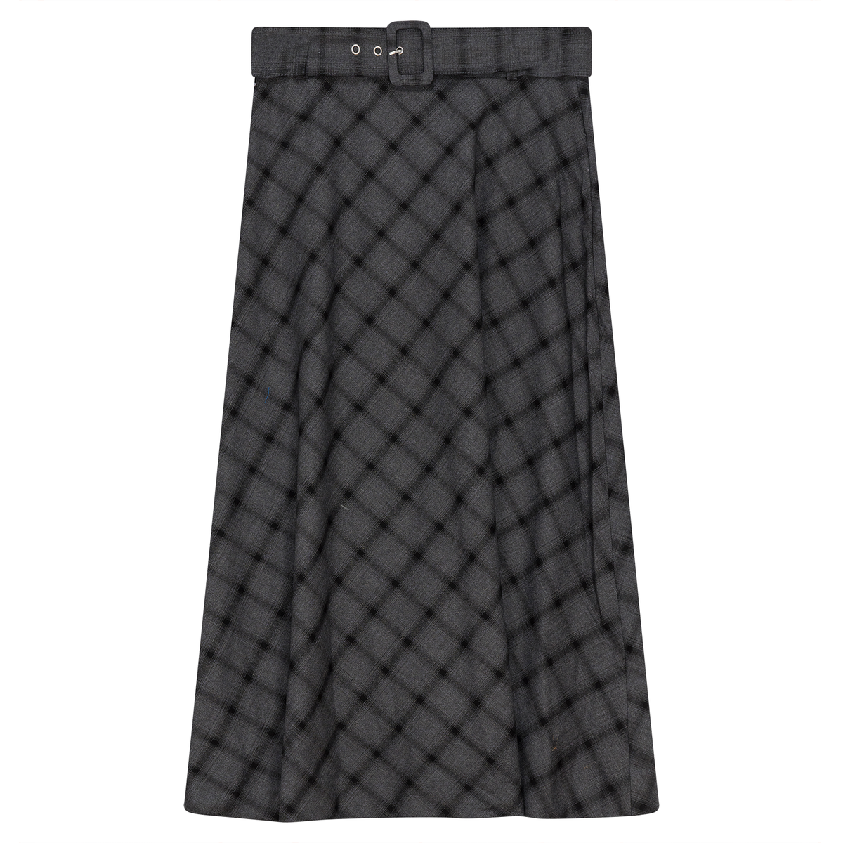 Plaid Belted Skirt in Charcoal Black by Midi