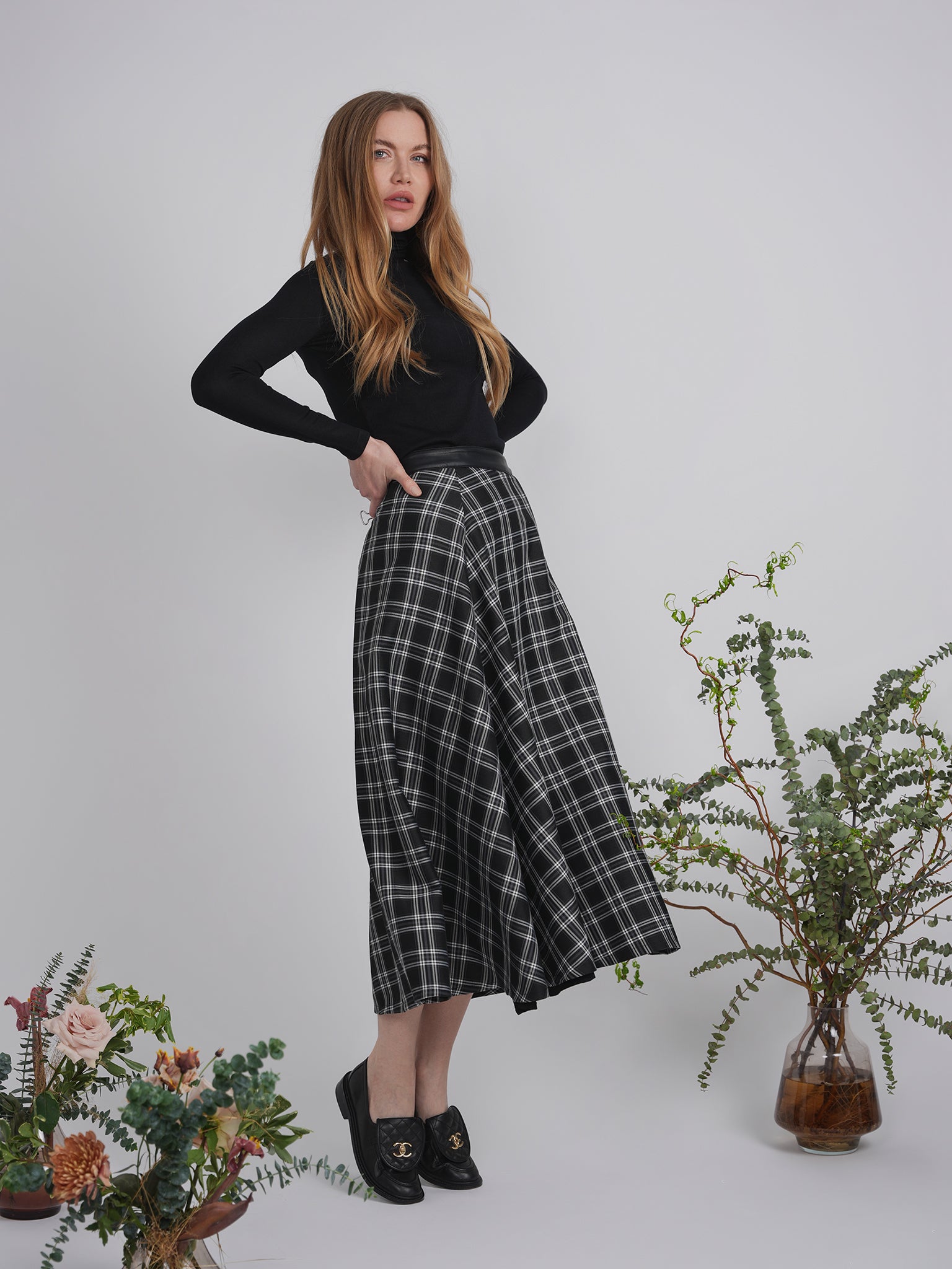 Plaid Fly Front Midi Skirt in by Faves