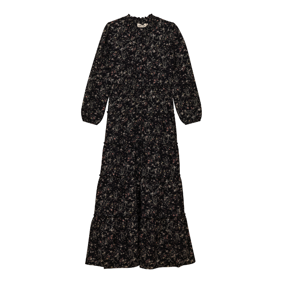 Color Blocked Floral Maxi Dress in Black by The Norway Club