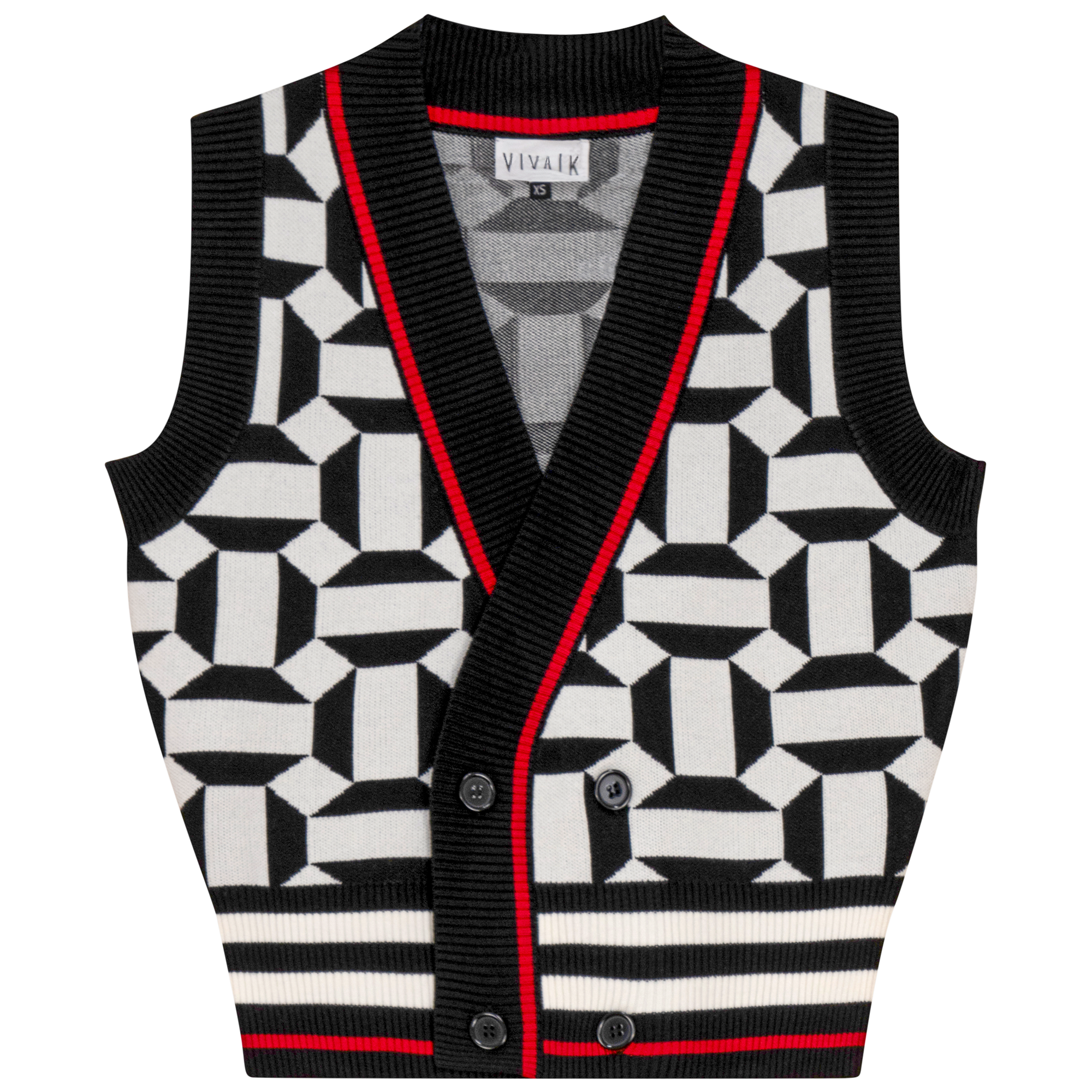 Printed Knit Cardigan Vest in Black Cream by Viva K
