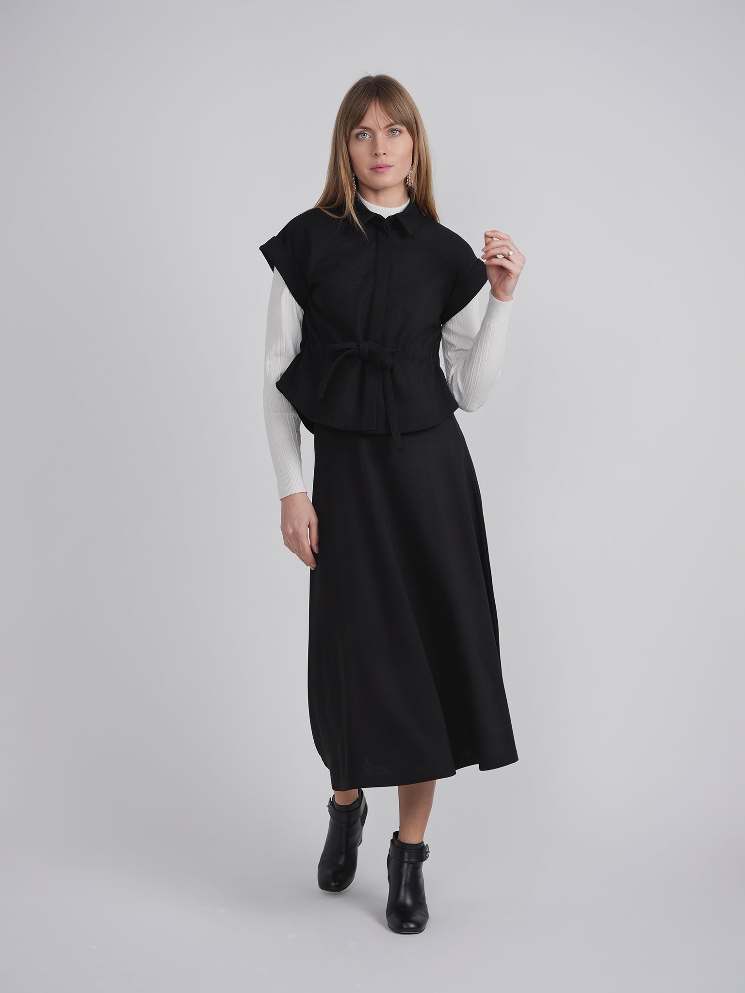 Wool Button Down Drawstring Vest in by E.U.X. Exclusive