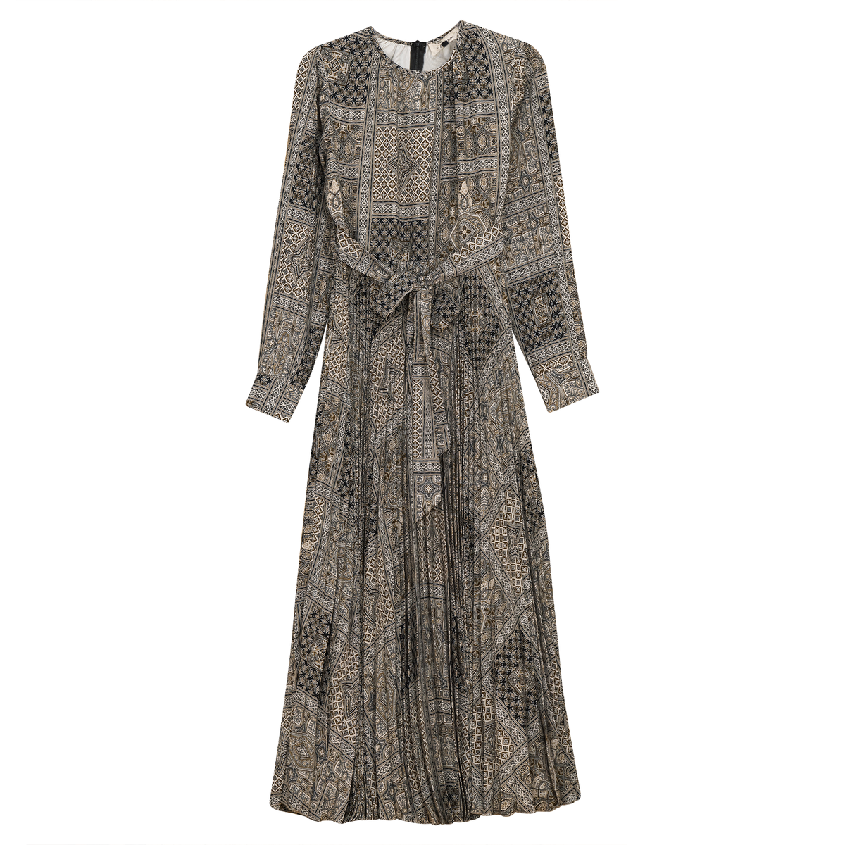 Satin Mosaic pleated Midi Dress in Black Mosaic by Club Malibu