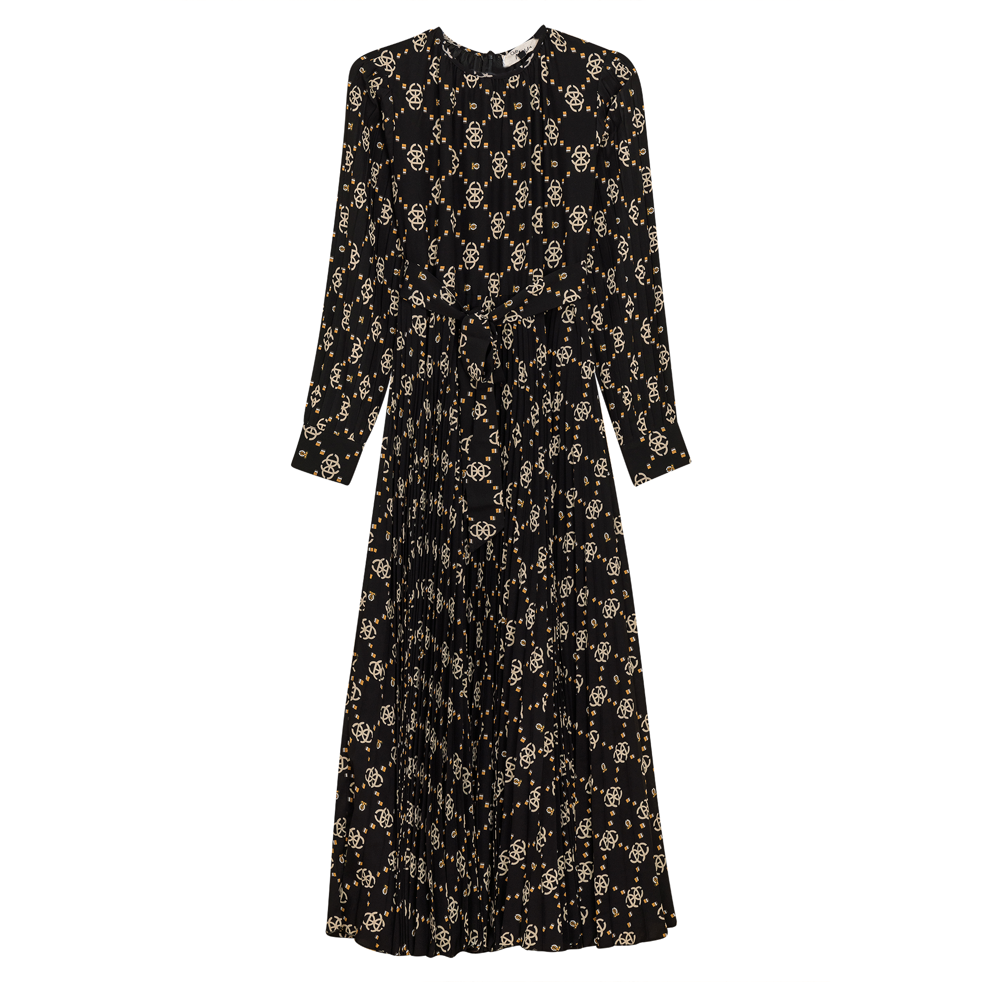 Satin Mosaic pleated Midi Dress in Black Taupe by Club Malibu