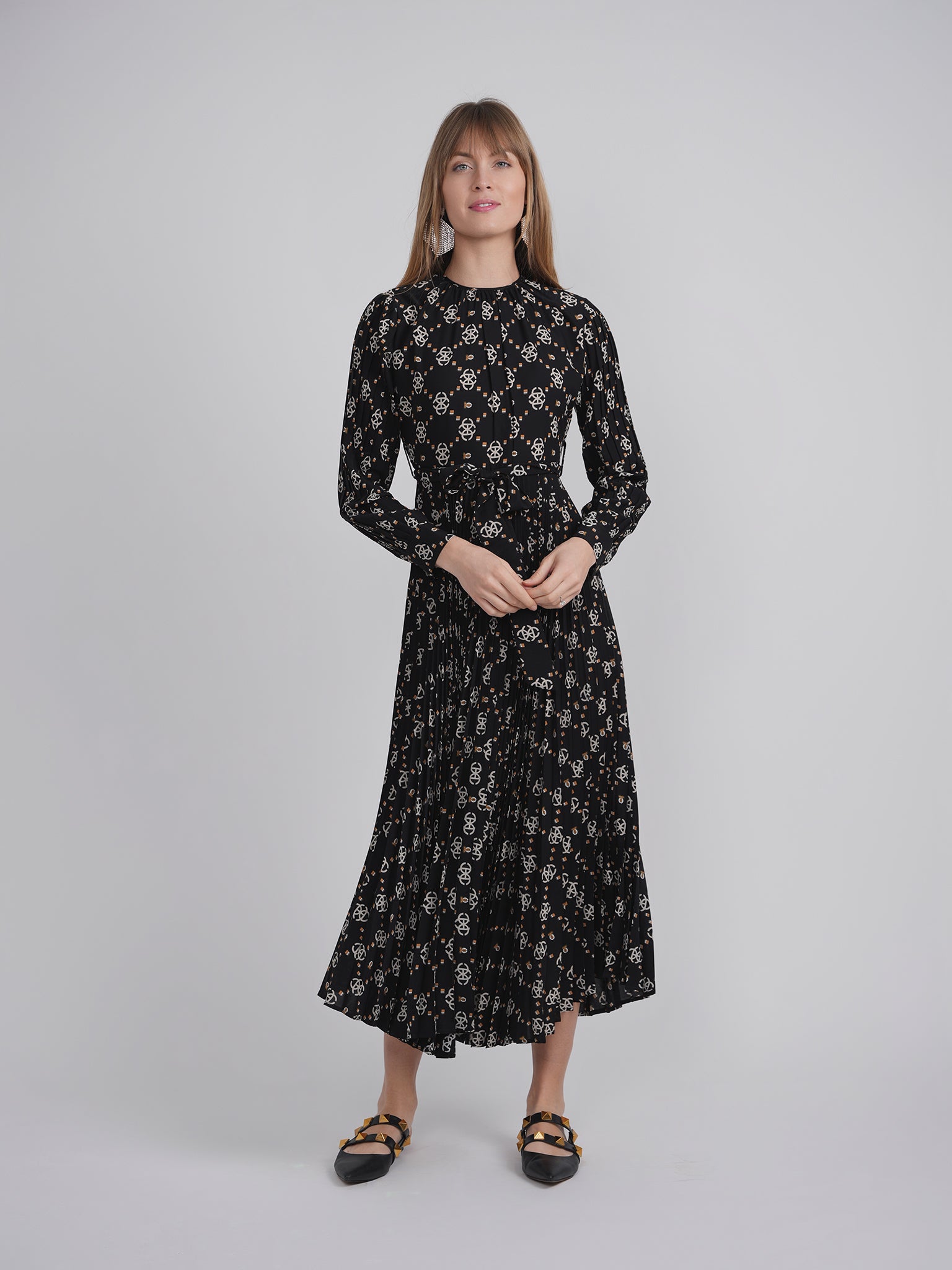 Satin Mosaic pleated Midi Dress in by Club Malibu