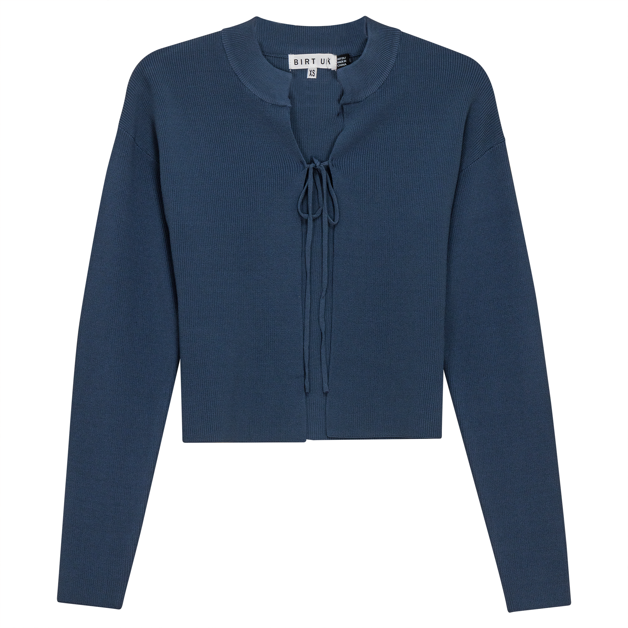 Rib Knit Cropped Tie Bolero in Steel Blue by Birt UK