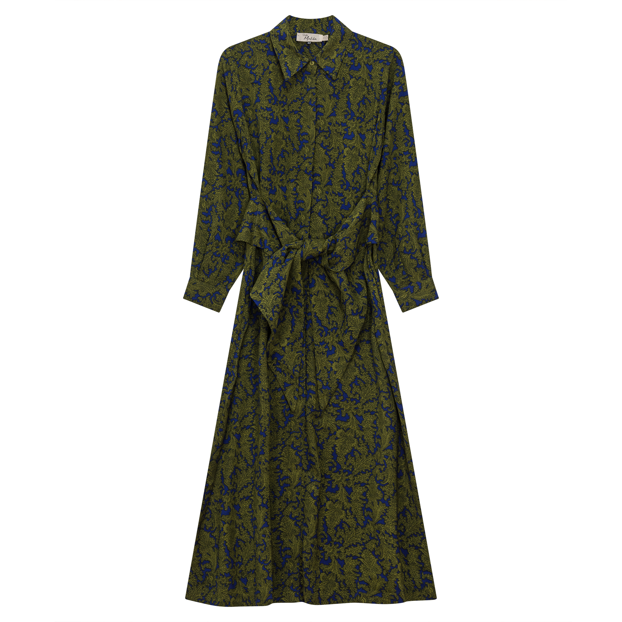 Midi Floral Shirt Dress in Saphire Olive by Club Malibu