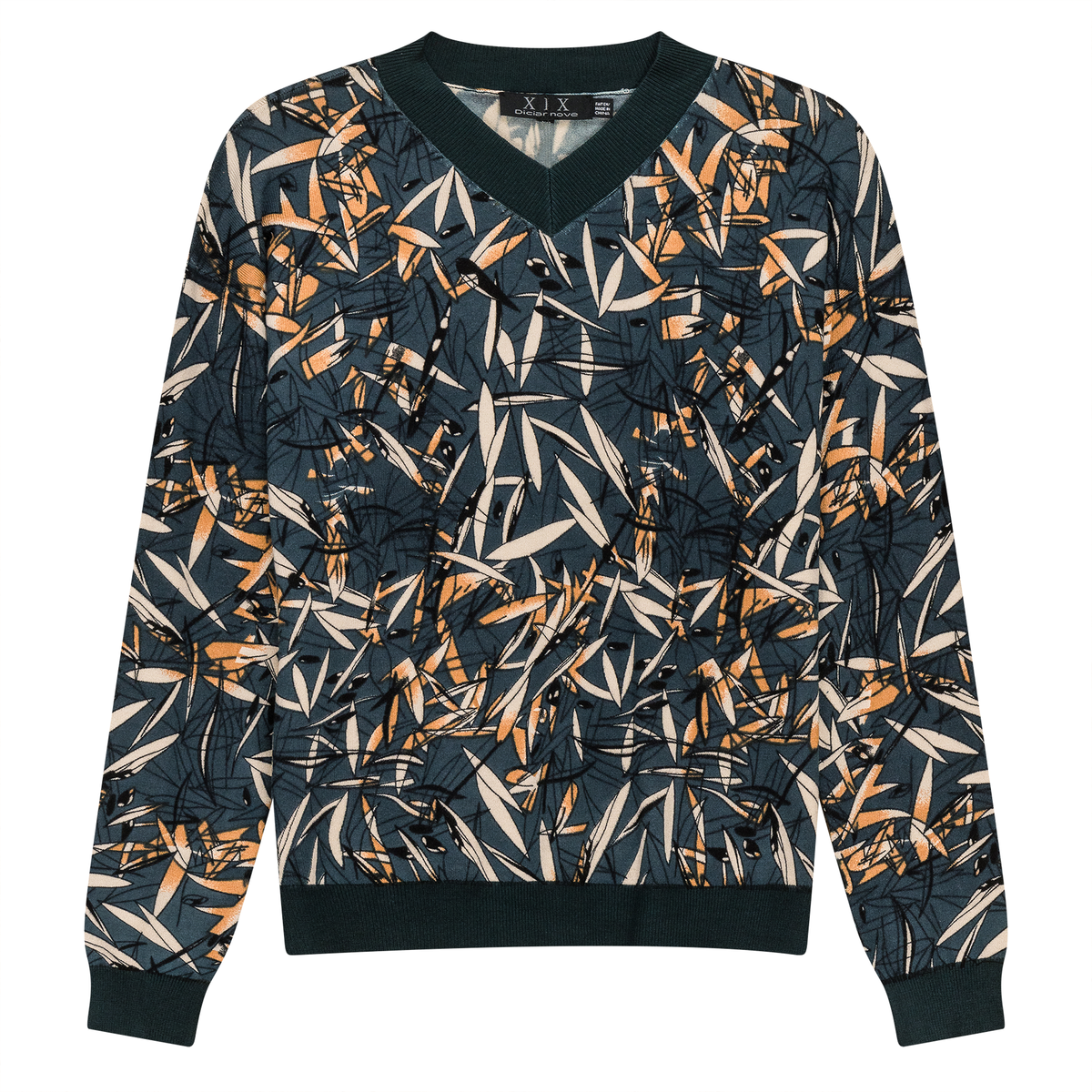 V Neck Floral Knit Sweater in Teal Copper by Diciannove