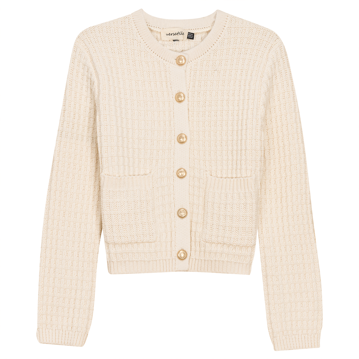 Crochet Knit Short Cardigan in Cream by Versatile