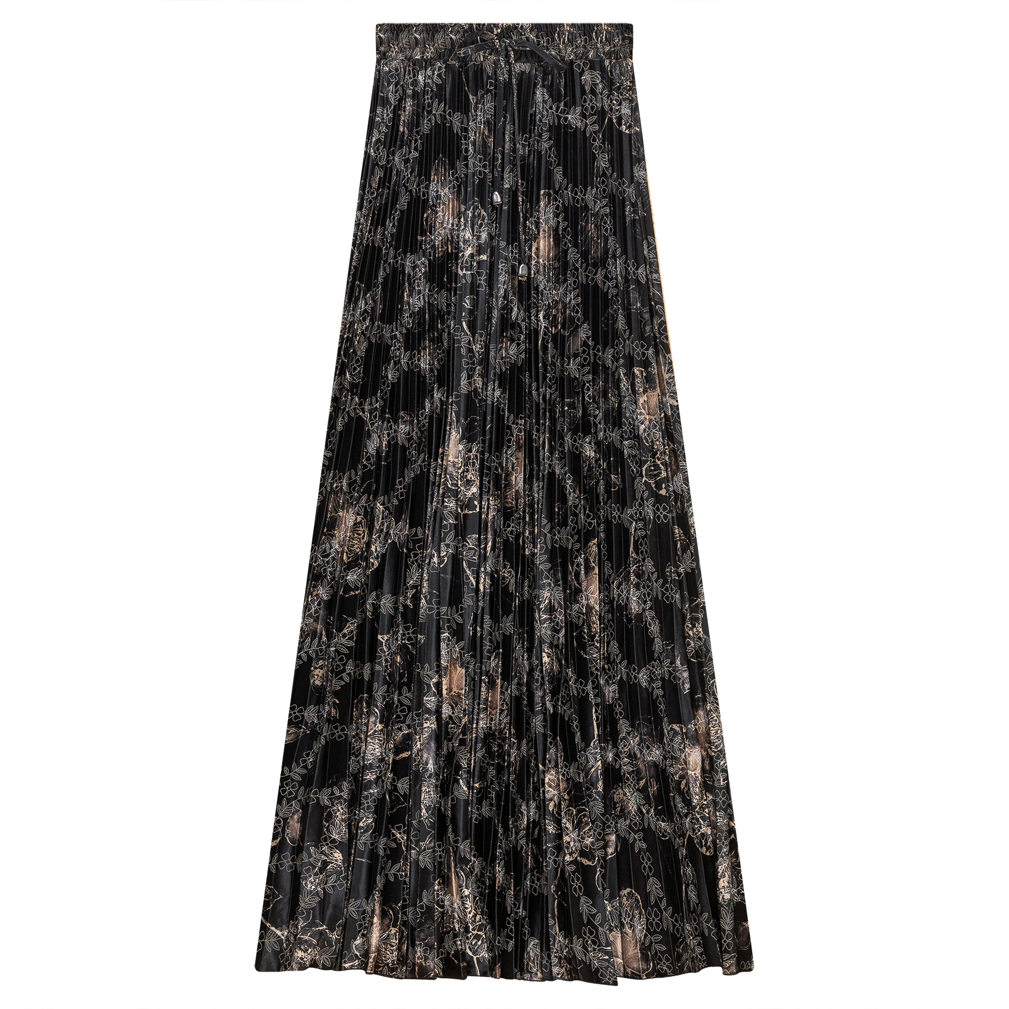 Flocked Velour Pleated Midi Skirt in Black by Viva K