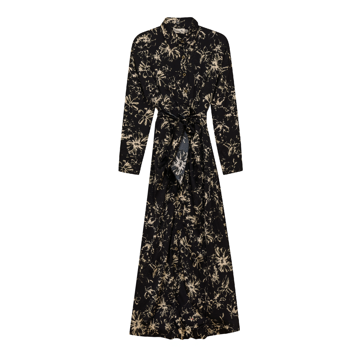 Printed Ruched Shirt Dress in Black Oatmeal by Coco de la Mour
