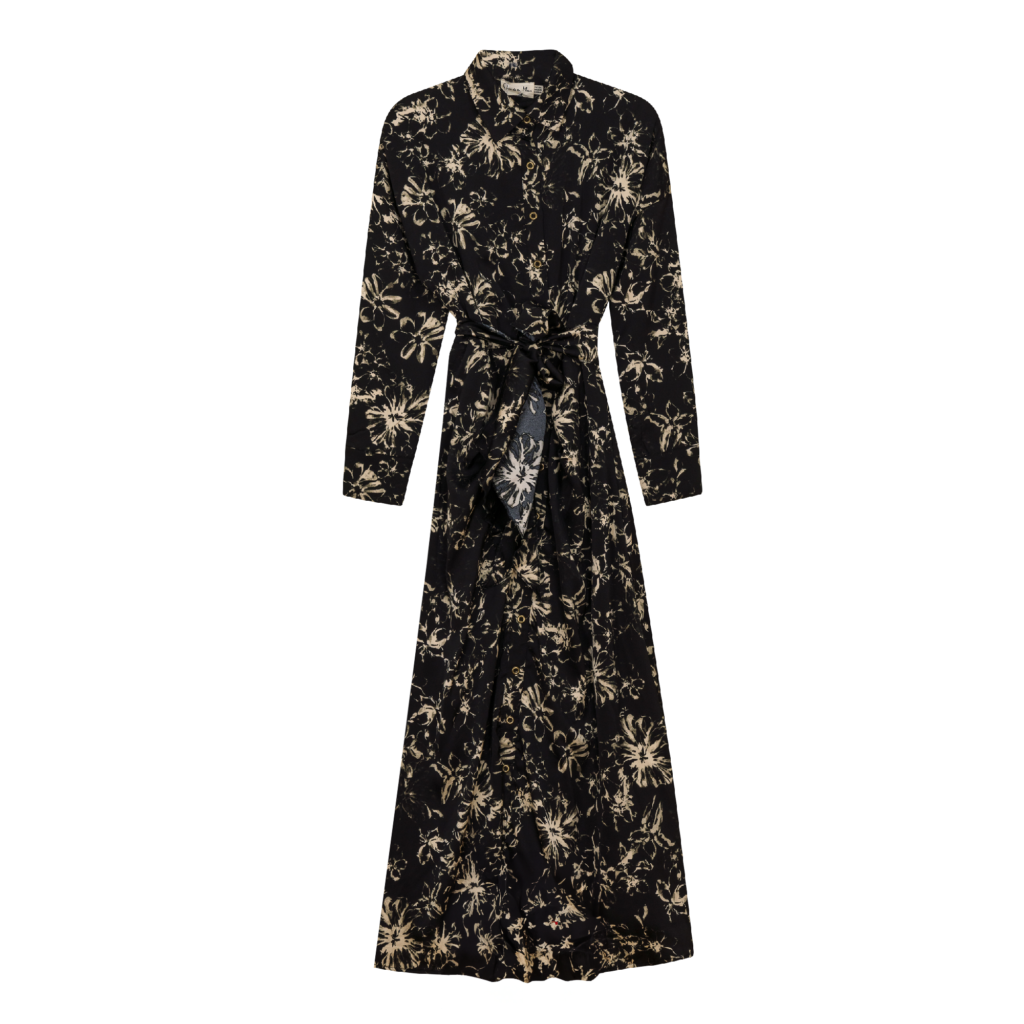 Printed Ruched Shirt Dress in Black Oatmeal by Coco de la Mour