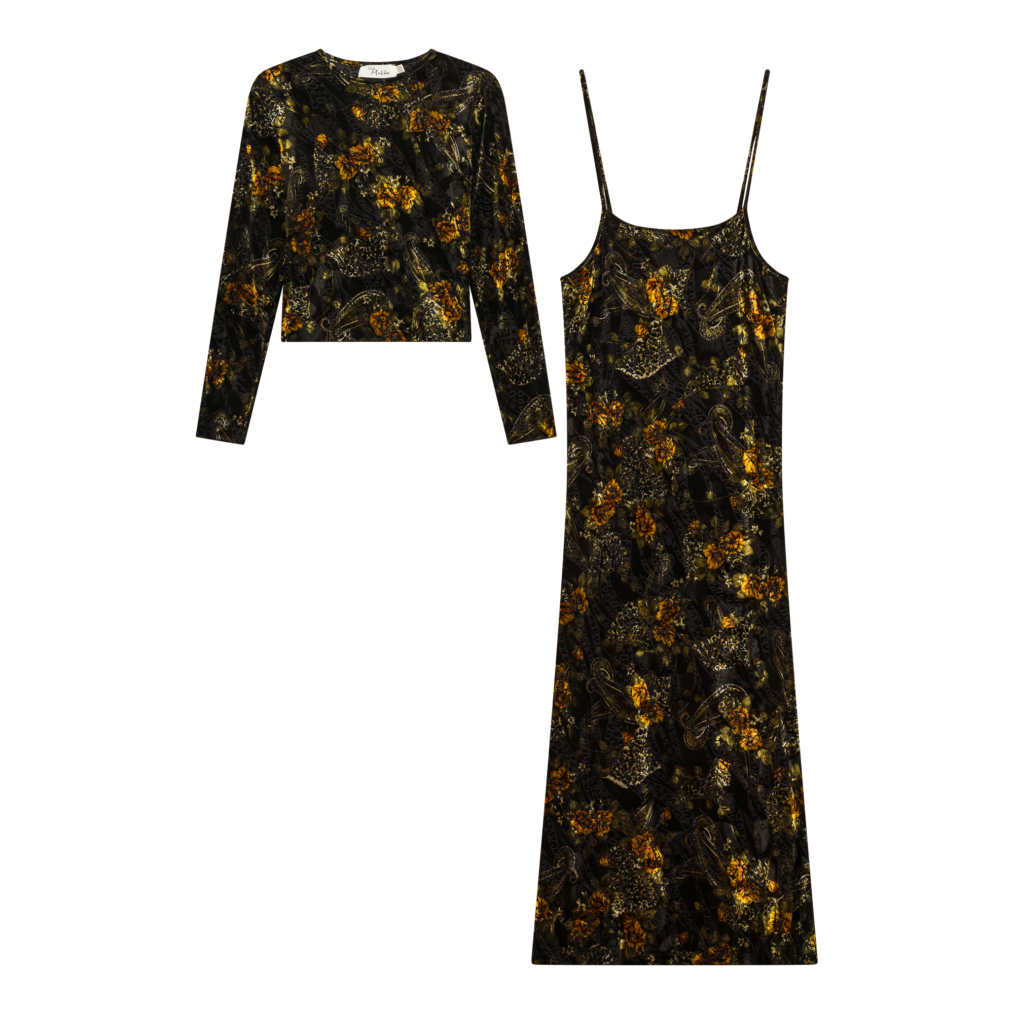 Flocked Velour Maxi Jumper in Olive by Club Malibu