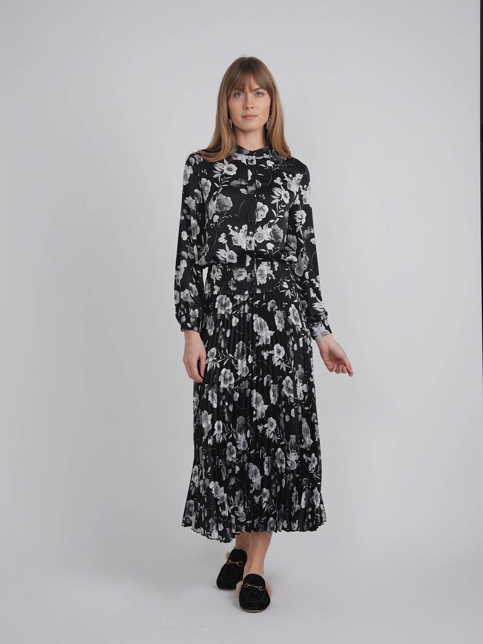 Printed satin Ruched Blouse in by Club Malibu