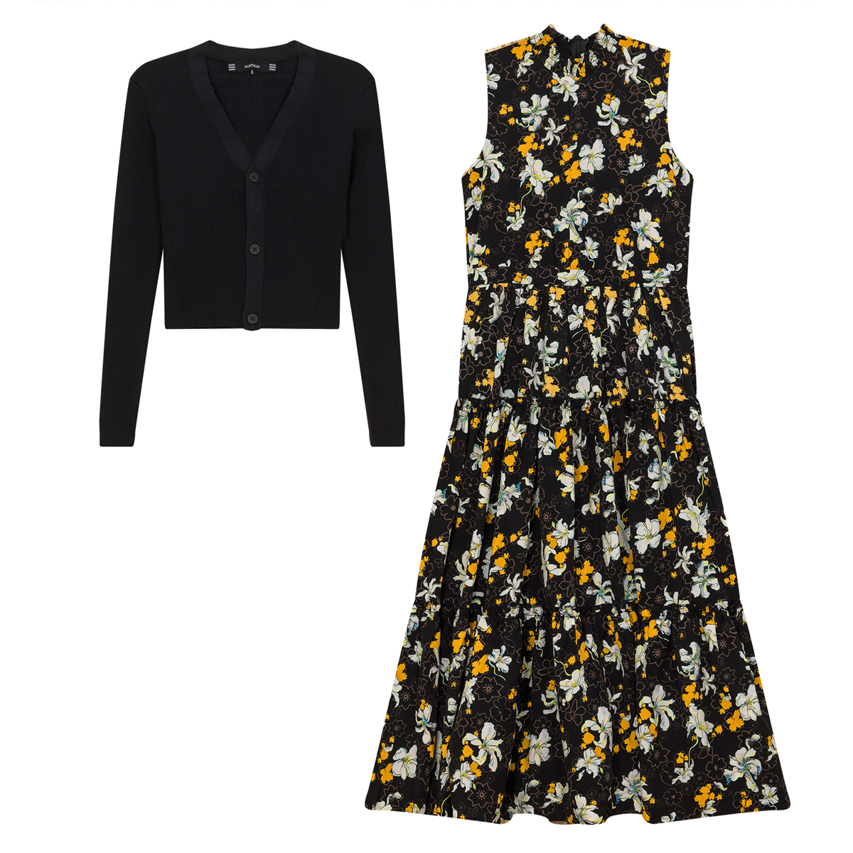 Printed Satin Jumper With Knit Top in Black Mustard by MiuMax