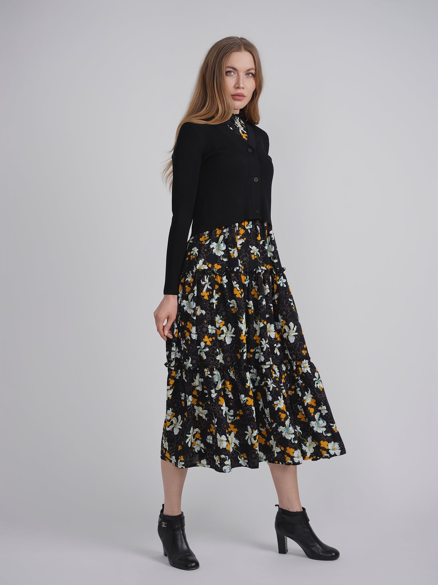 Printed Satin Jumper With Knit Top in by MiuMax