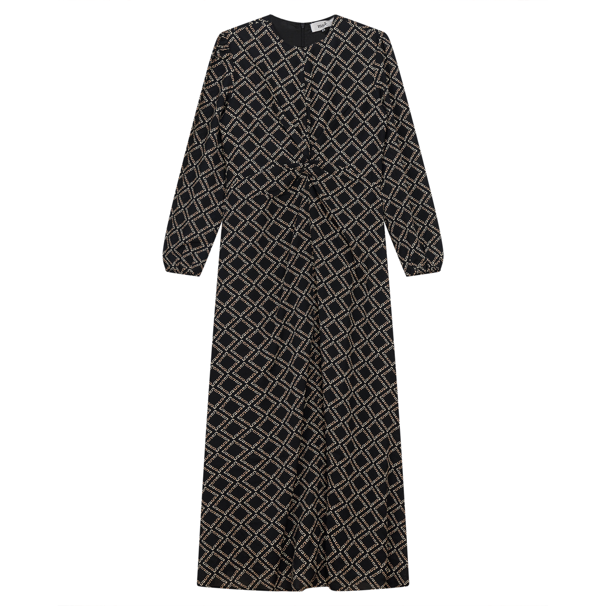 Knot Printed Satin Midi Dress in Black by Midi