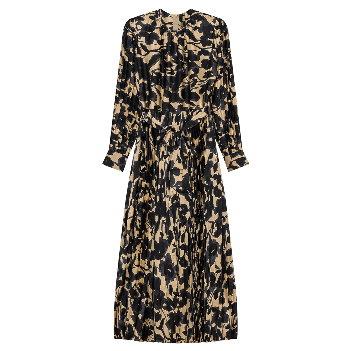Satin Mosaic Pleated Midi Dress in Black Bronze by Club Malibu