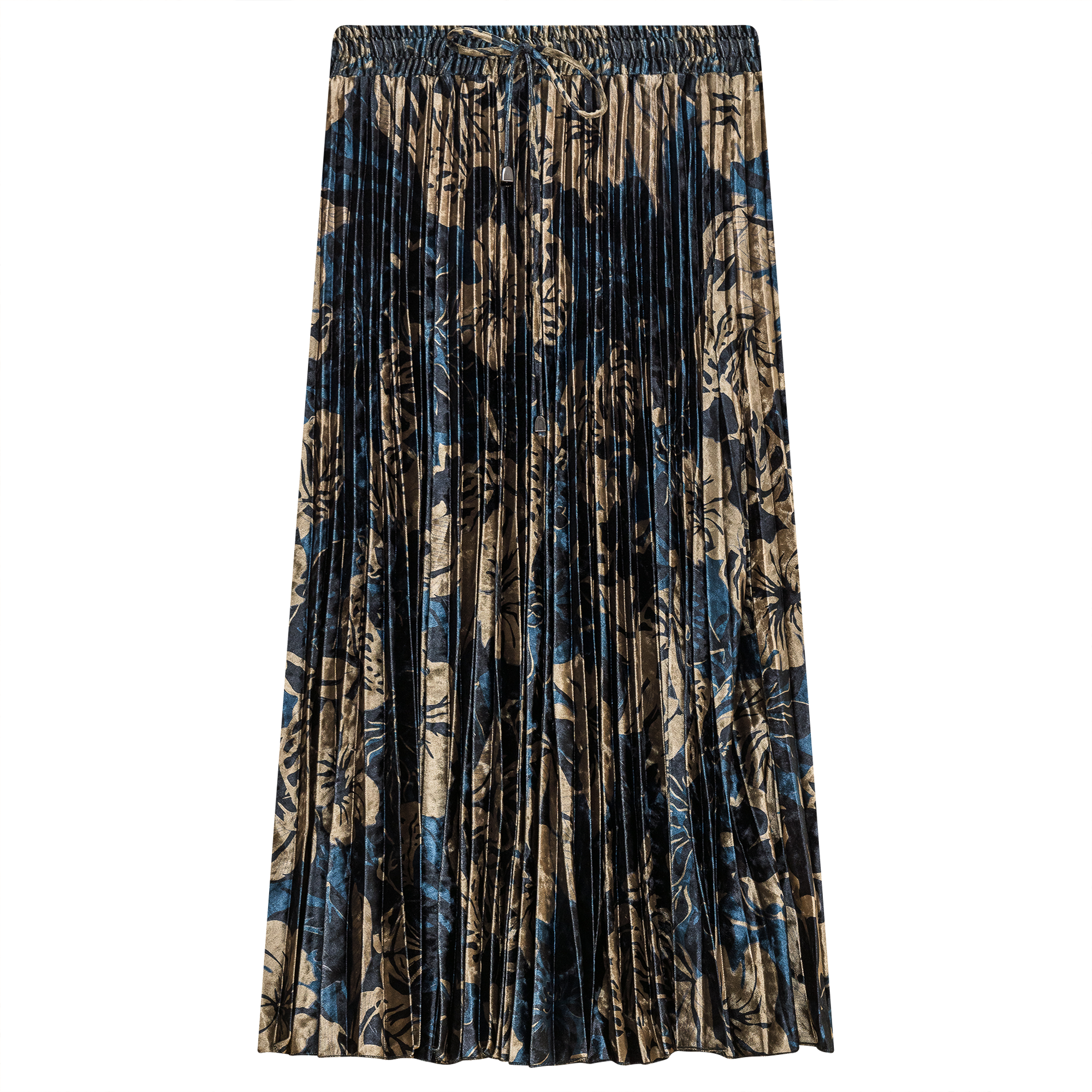 Flocked Velour Accordian Pleated Midi Skirt in Teal by Viva K