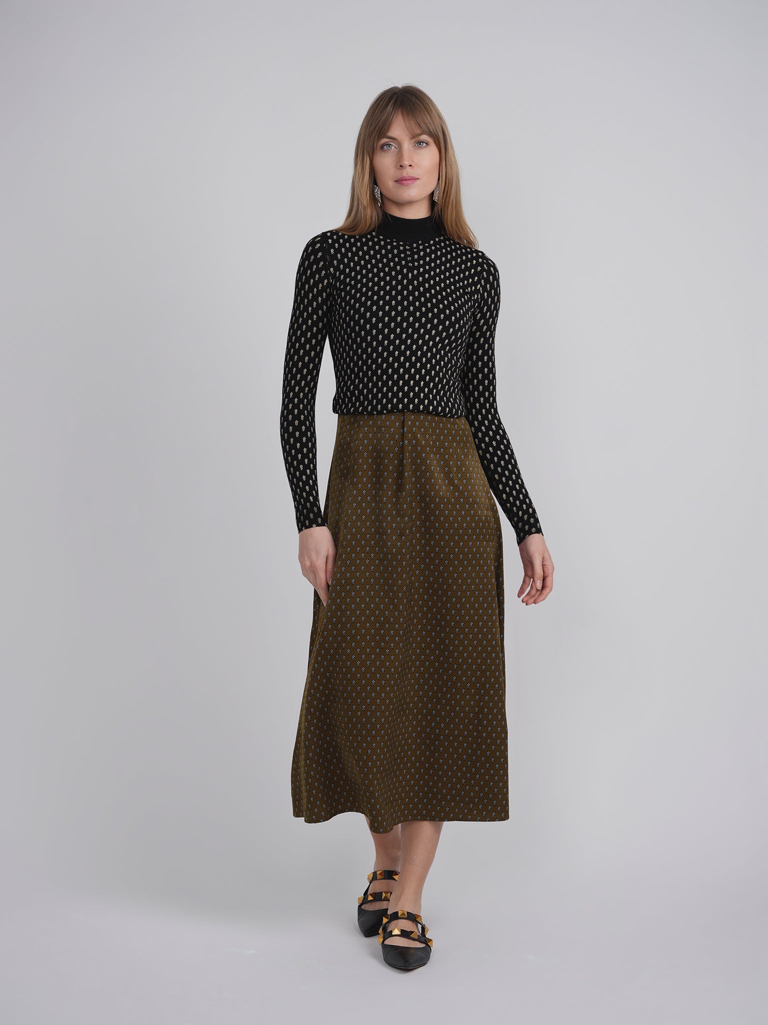 Printed Wooly Midi Jumper in by NYC Factory