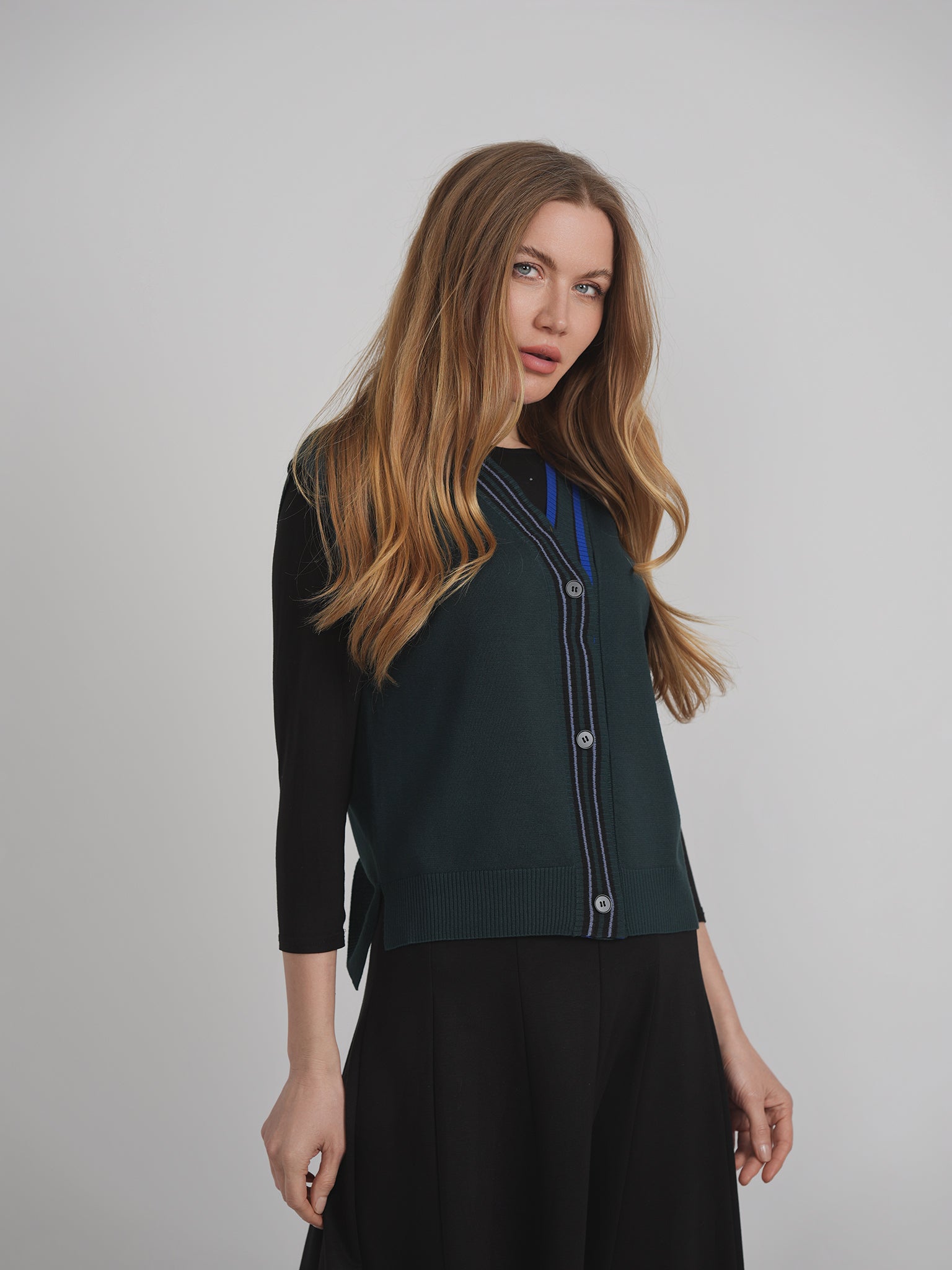 Knit Vest Cardigan in Deep Teal by MiuMax