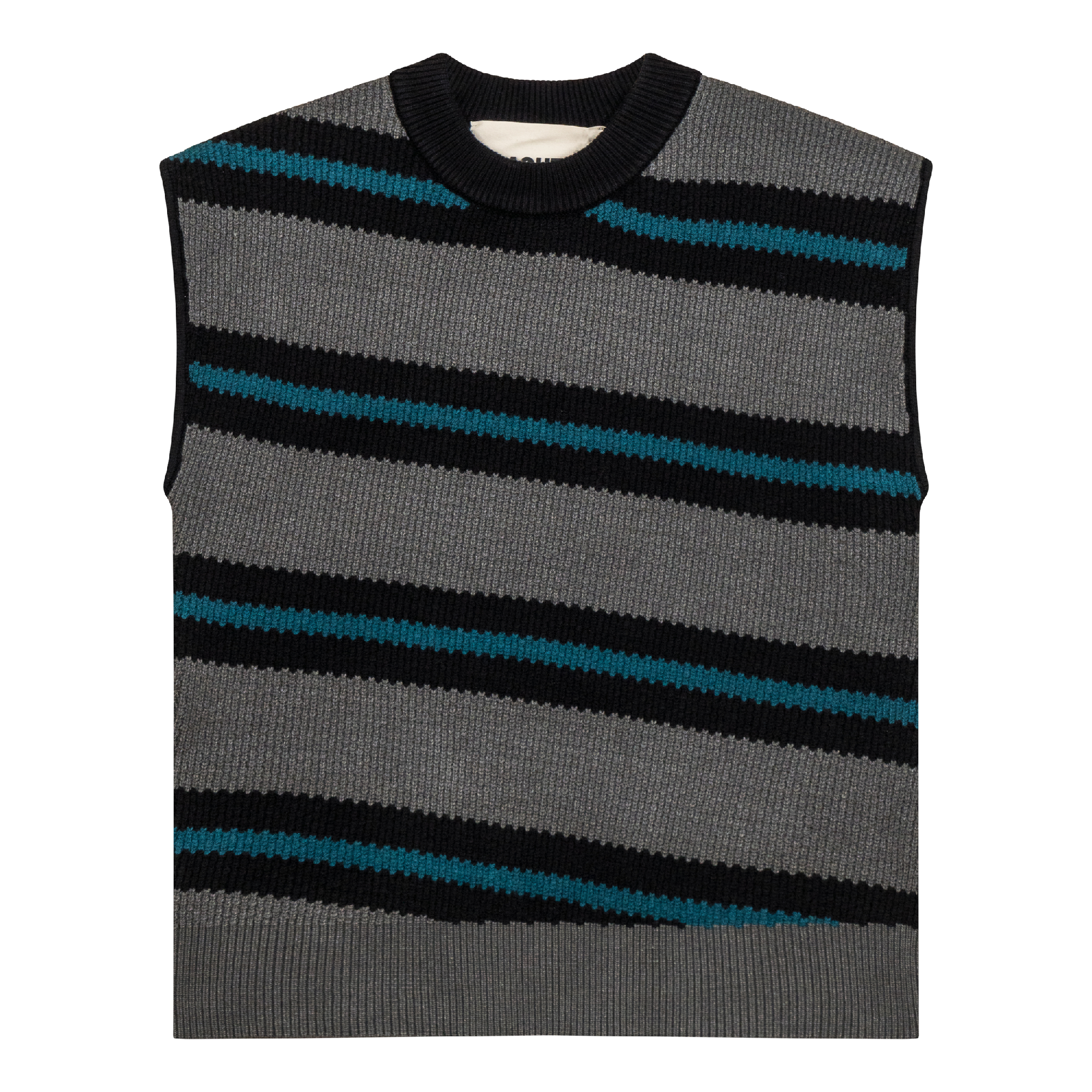 Stripe Knit Sweater Vest in Black Dark Grey Mix Deep Teal by Hashtag