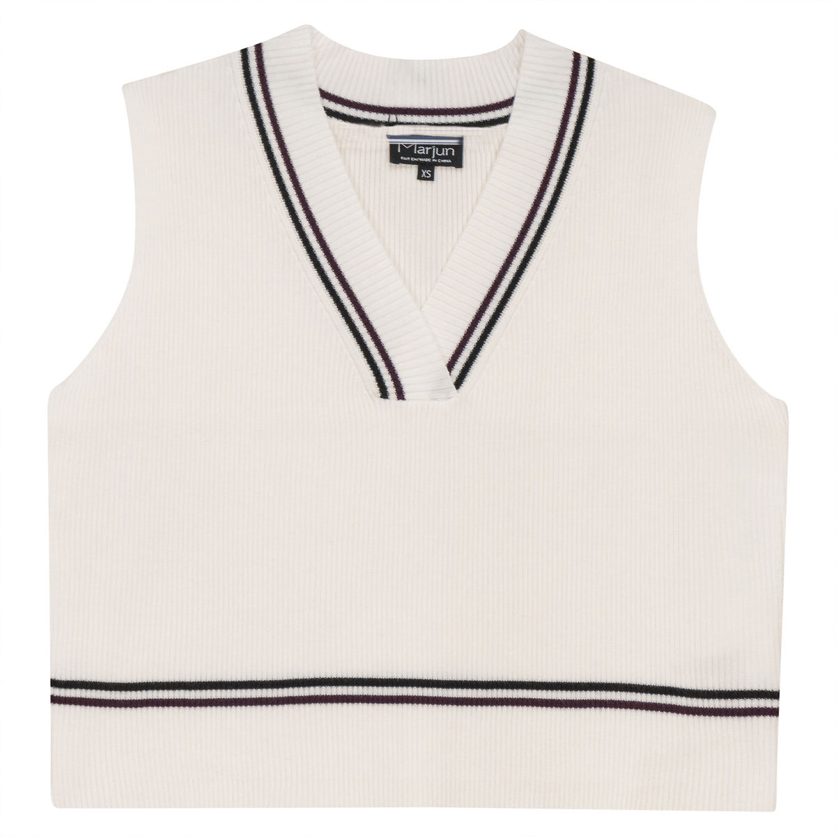 Rib Knit Vest With Contrast Stripes in Cream by Marjun