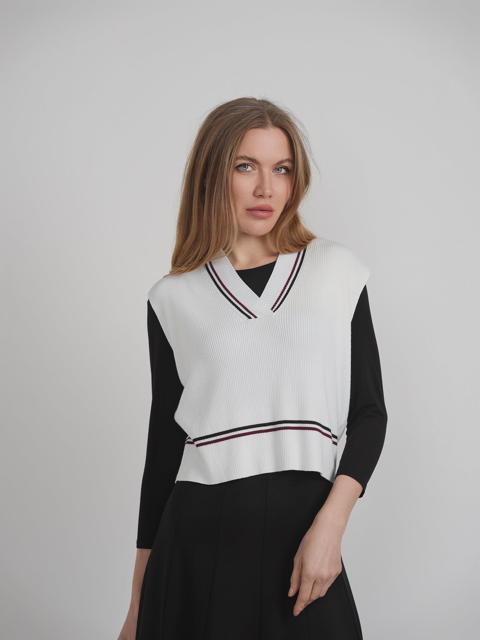 Rib Knit Vest With Contrast Stripes in by Marjun