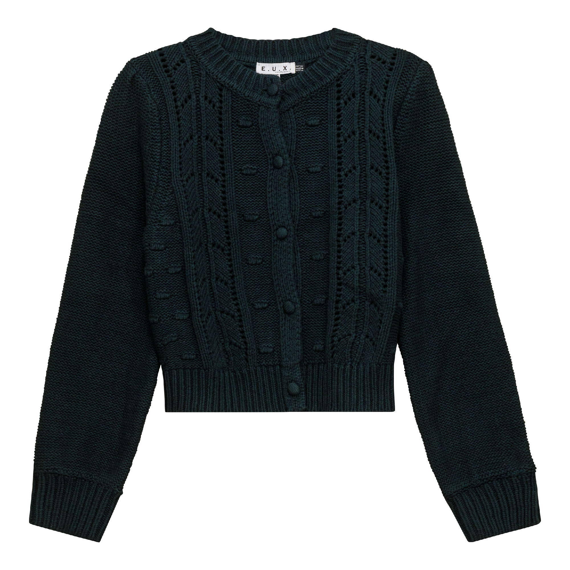 Crochet Knit Cardigan in Deep Teal by E.U.X. Exclusive