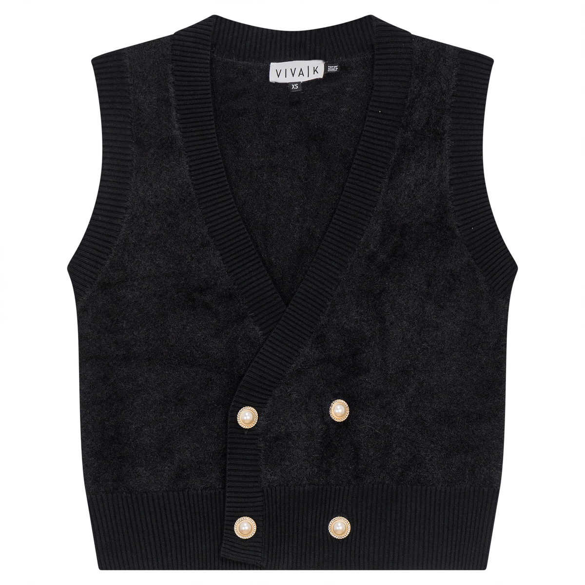 Double Breasted Mohair Sleeveless Cardigan in Black by Viva K
