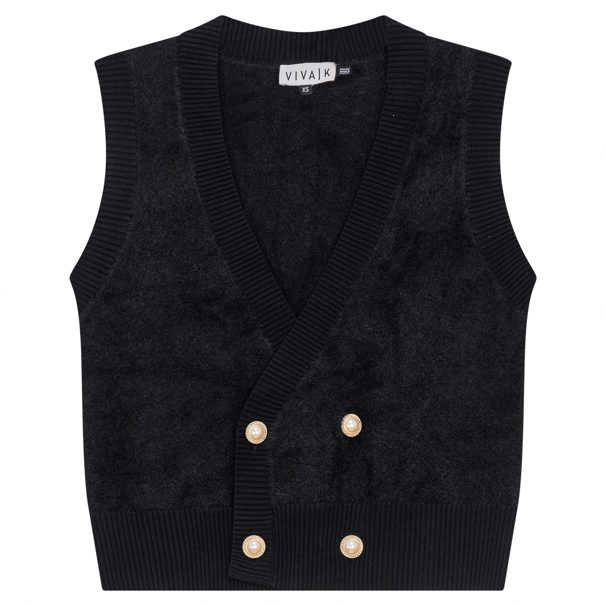 Double Breasted Mohair Sleeveless Cardigan in Black by Viva K