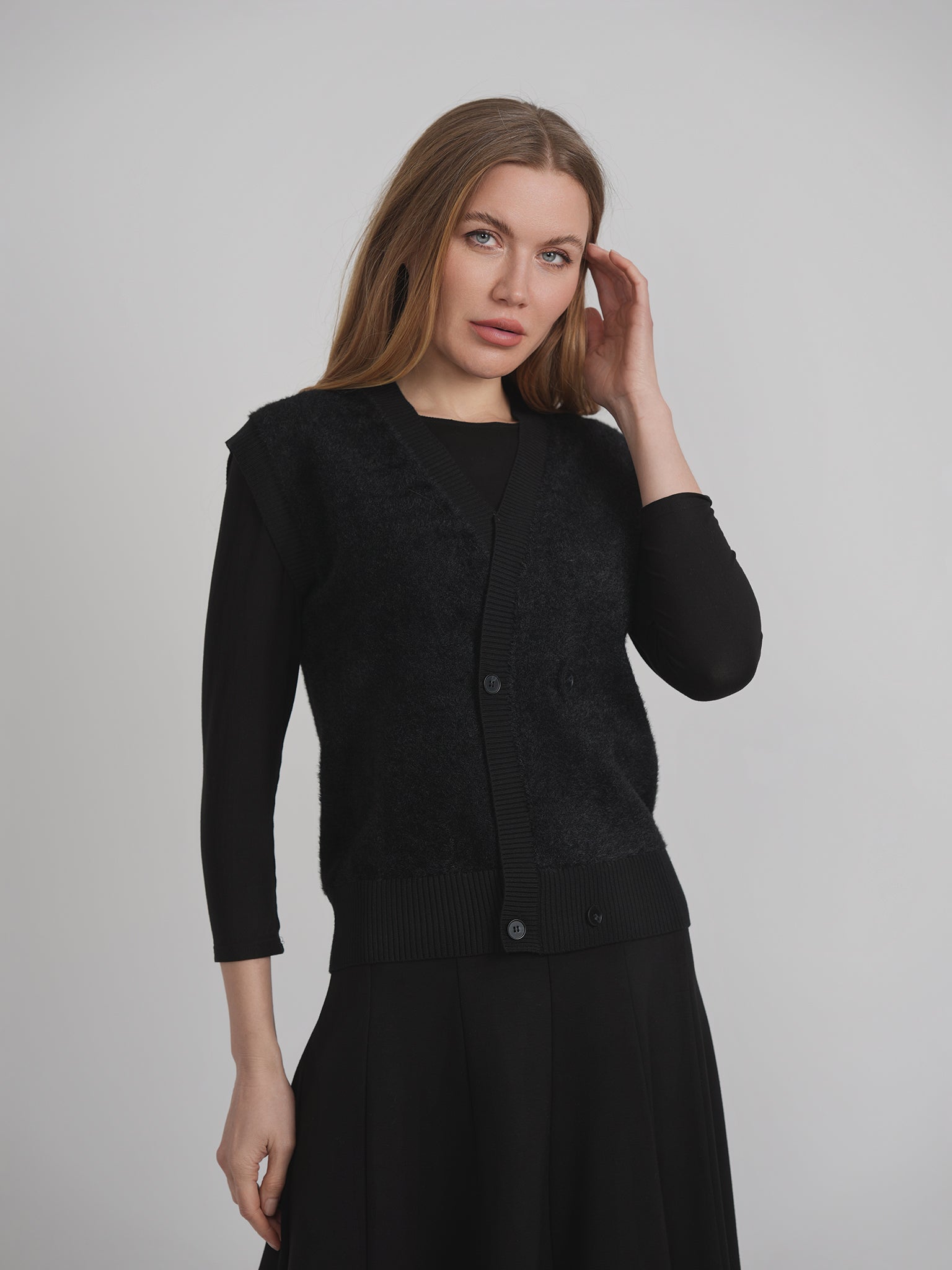 Double Breasted Mohair Sleeveless Cardigan in by Viva K