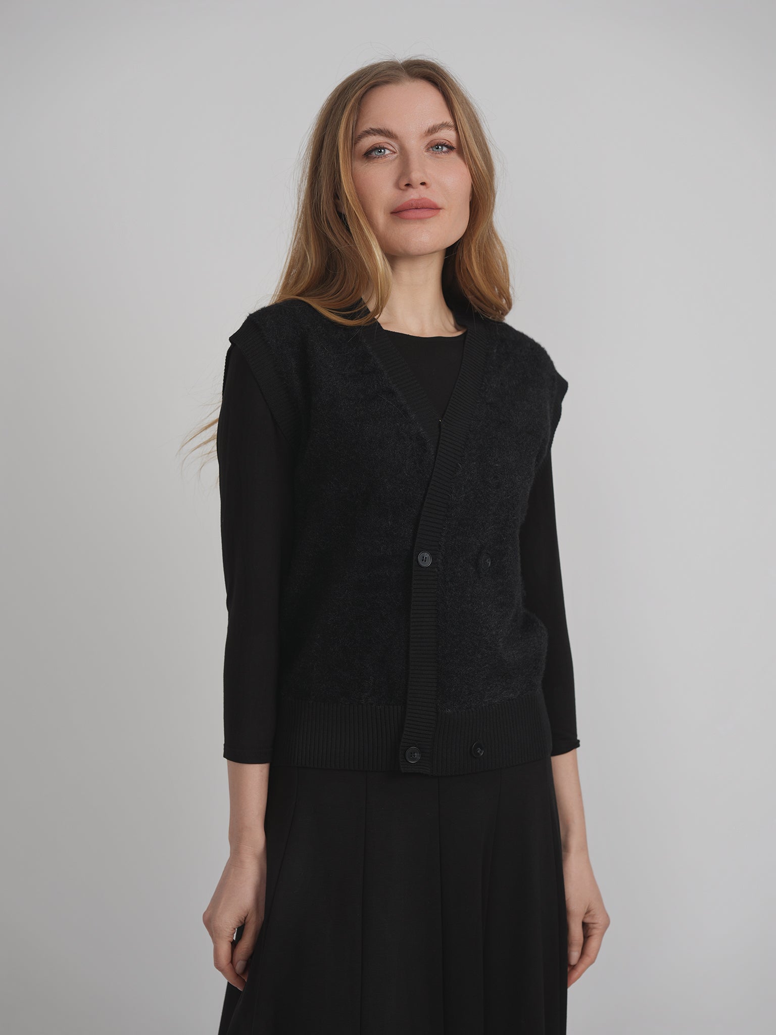 Double Breasted Mohair Sleeveless Cardigan in by Viva K