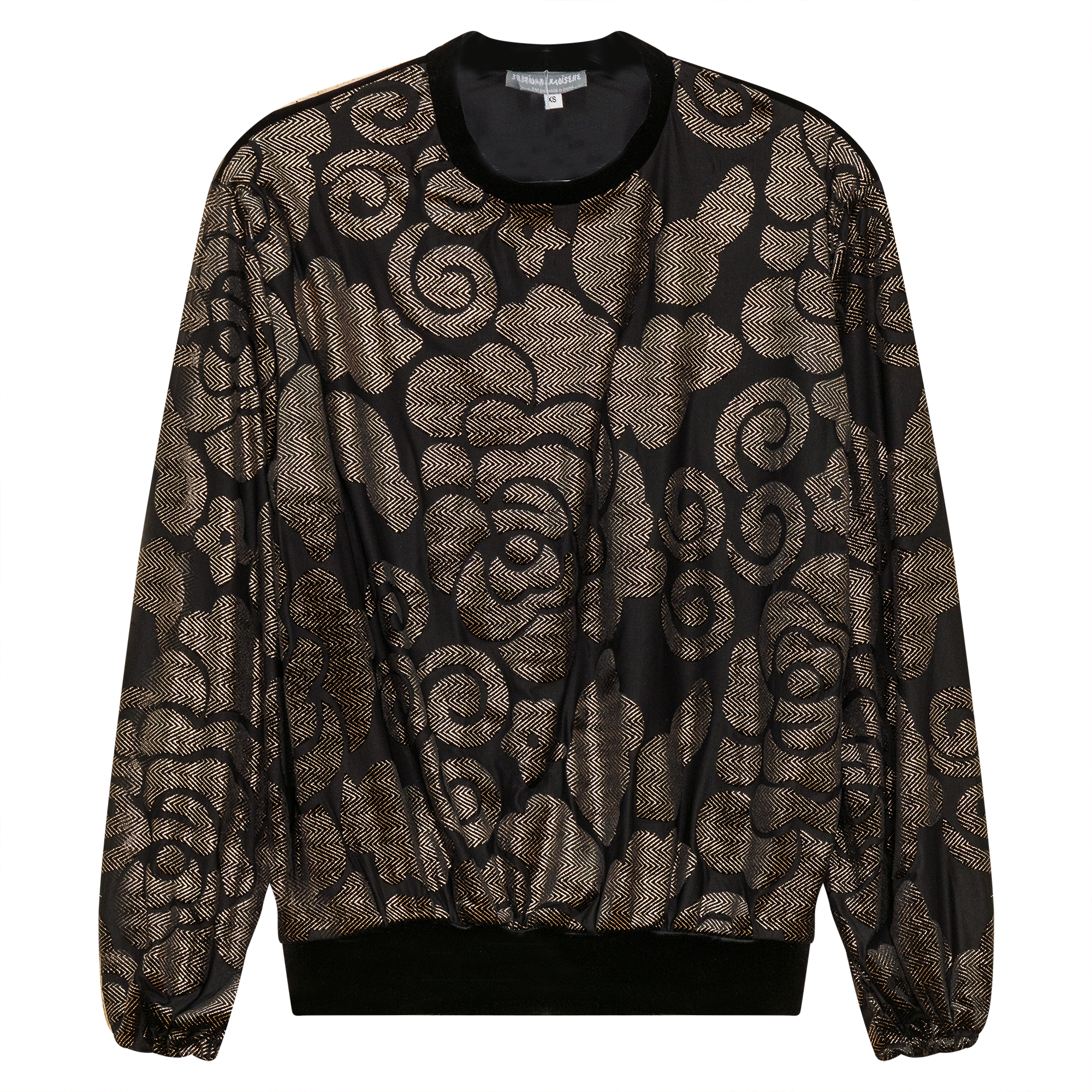 Flocked Velour Rib Bubble Top in Black Black by Mademoiselle